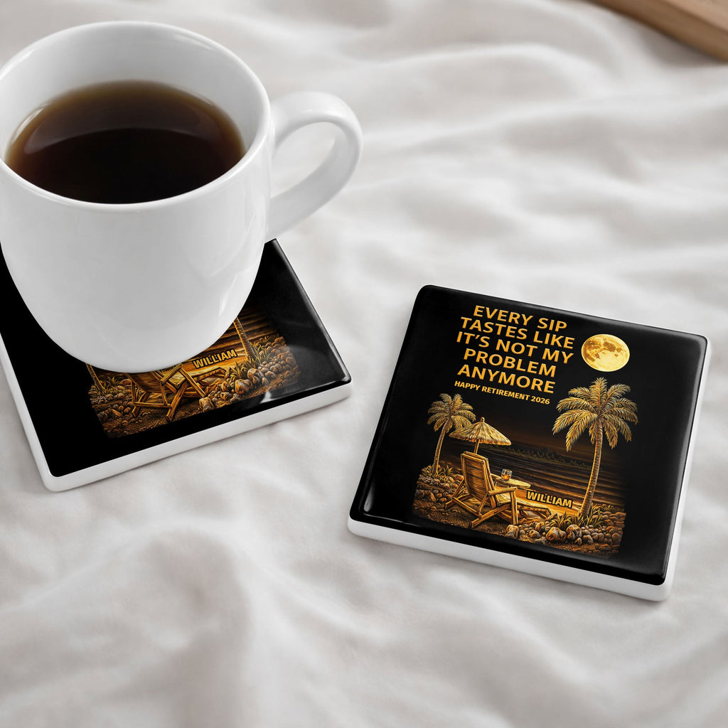 Personalized Ceramic Coaster Custom Name Funny Retirement Gift Square Ceramic Coaster GradoCreations