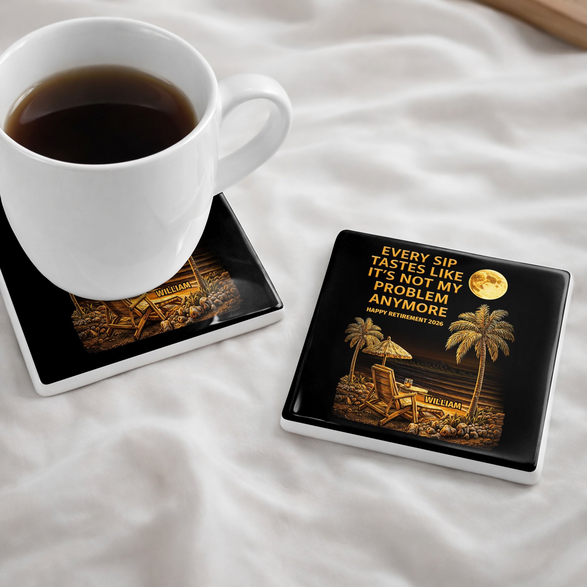 Personalized Ceramic Coaster Custom Name Funny Retirement Gift Square Ceramic Coaster GradoCreations
