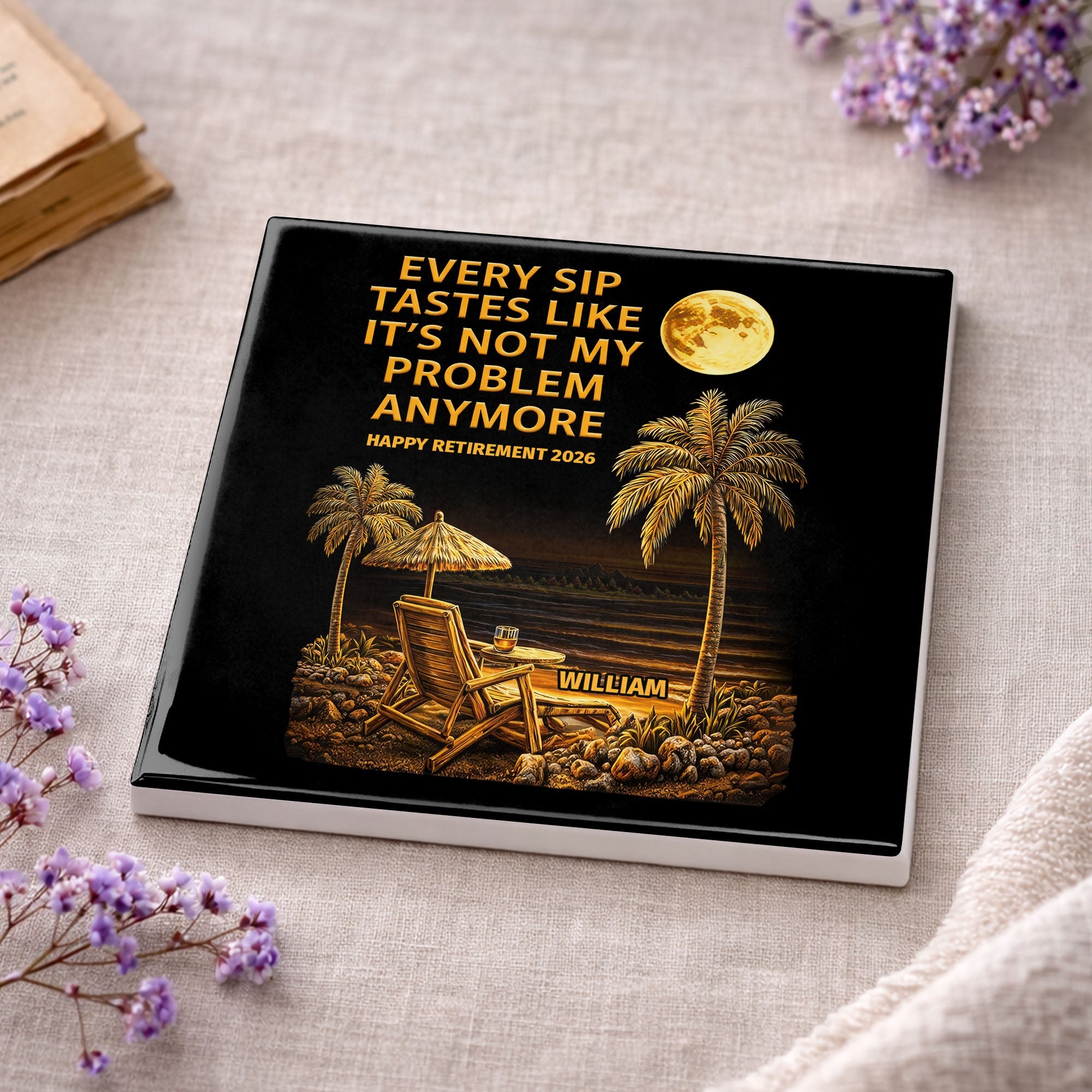 Personalized Ceramic Coaster Custom Name Funny Retirement Gift Square Ceramic Coaster GradoCreations
