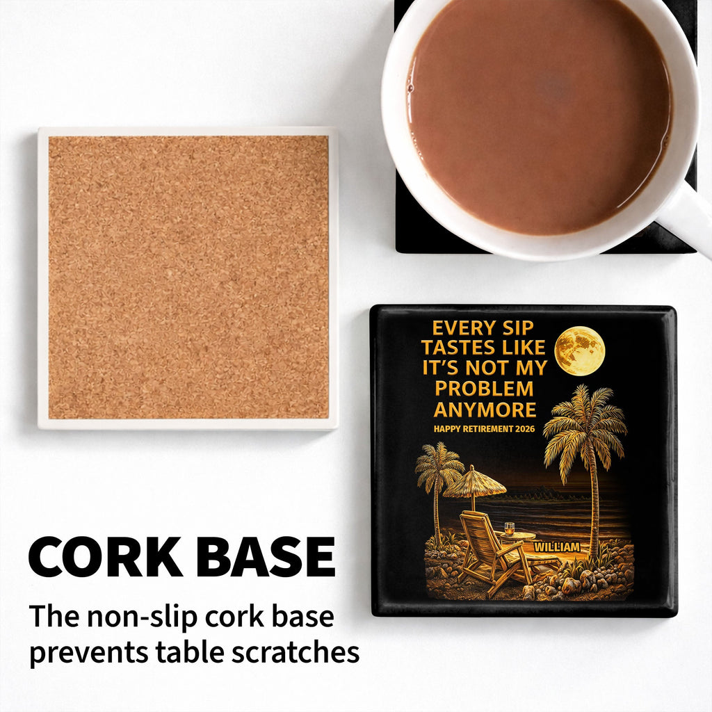Personalized Ceramic Coaster Custom Name Funny Retirement Gift Square Ceramic Coaster GradoCreations