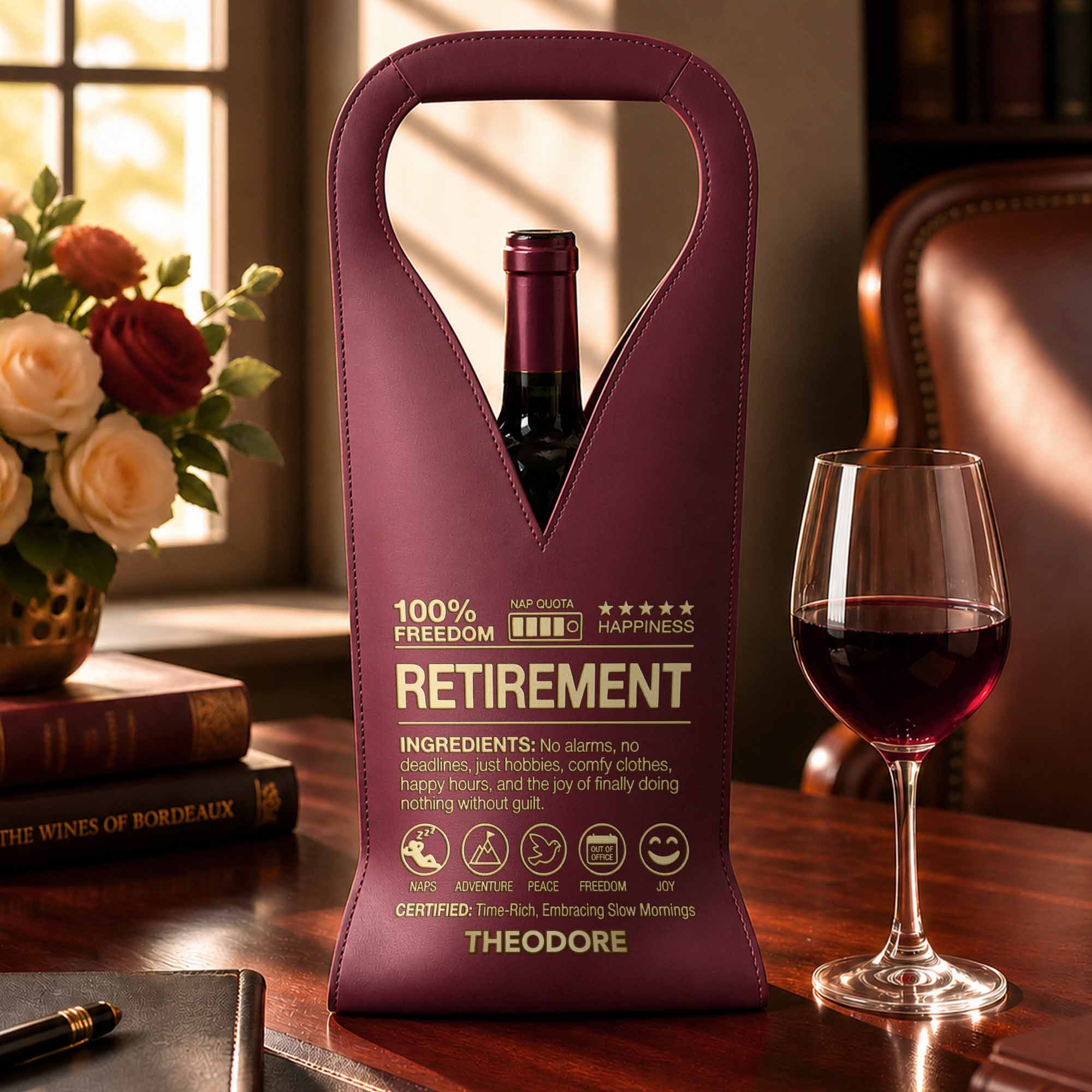 Personalized Leather Wine Bag Custom Name Gift for Retirement Leather Wine Bag GradoCreations