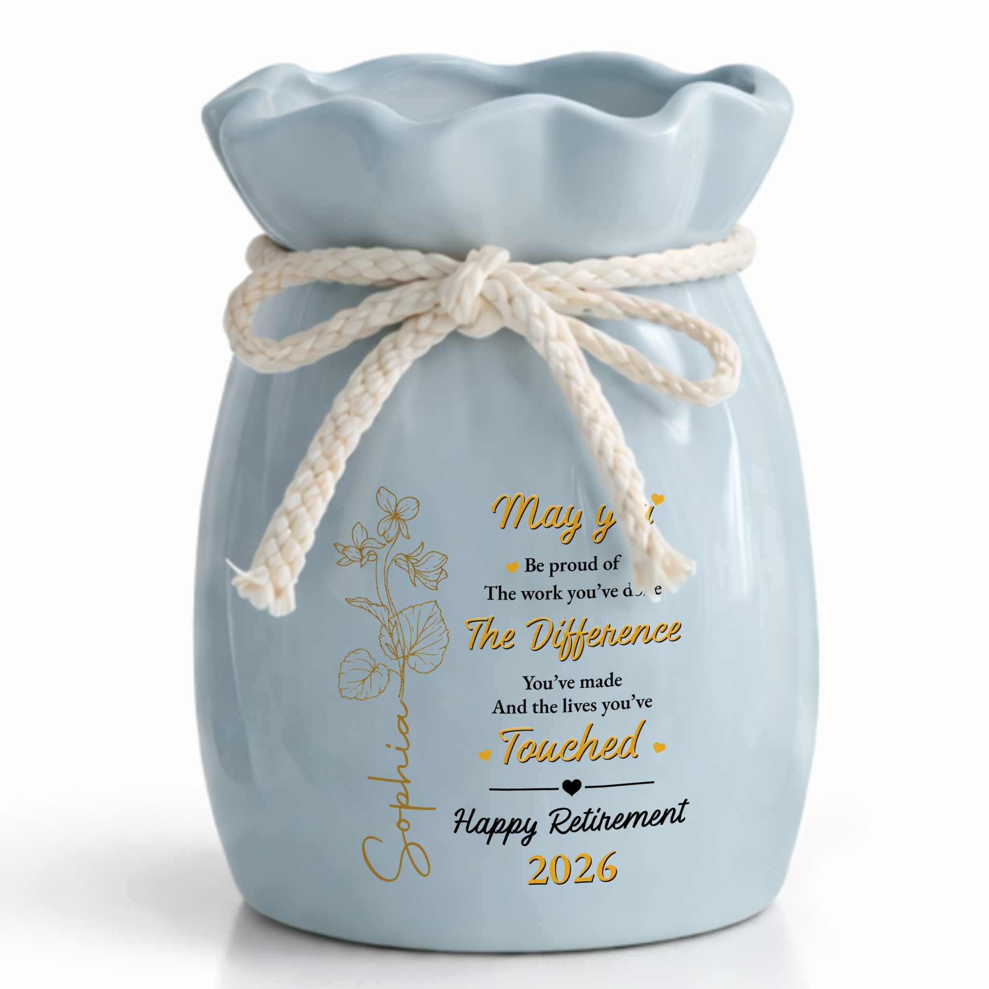 Personalized Ribbon Tie Flower Vase Custom Gift for Retirement Ribbon Tie Ceramic Flower Vase GradoCreations