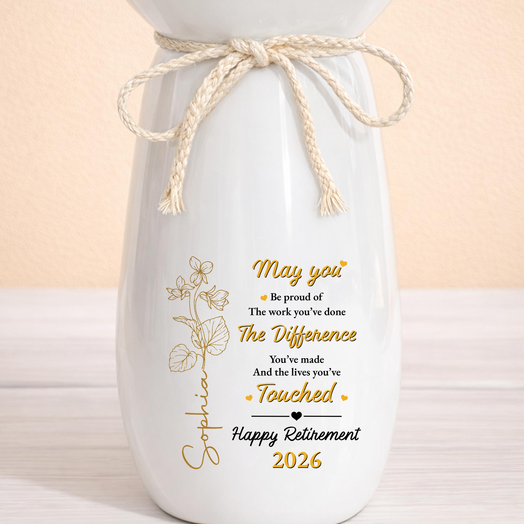 Personalized Ribbon Tie Flower Vase Custom Gift for Retirement Ribbon Tie Ceramic Flower Vase GradoCreations