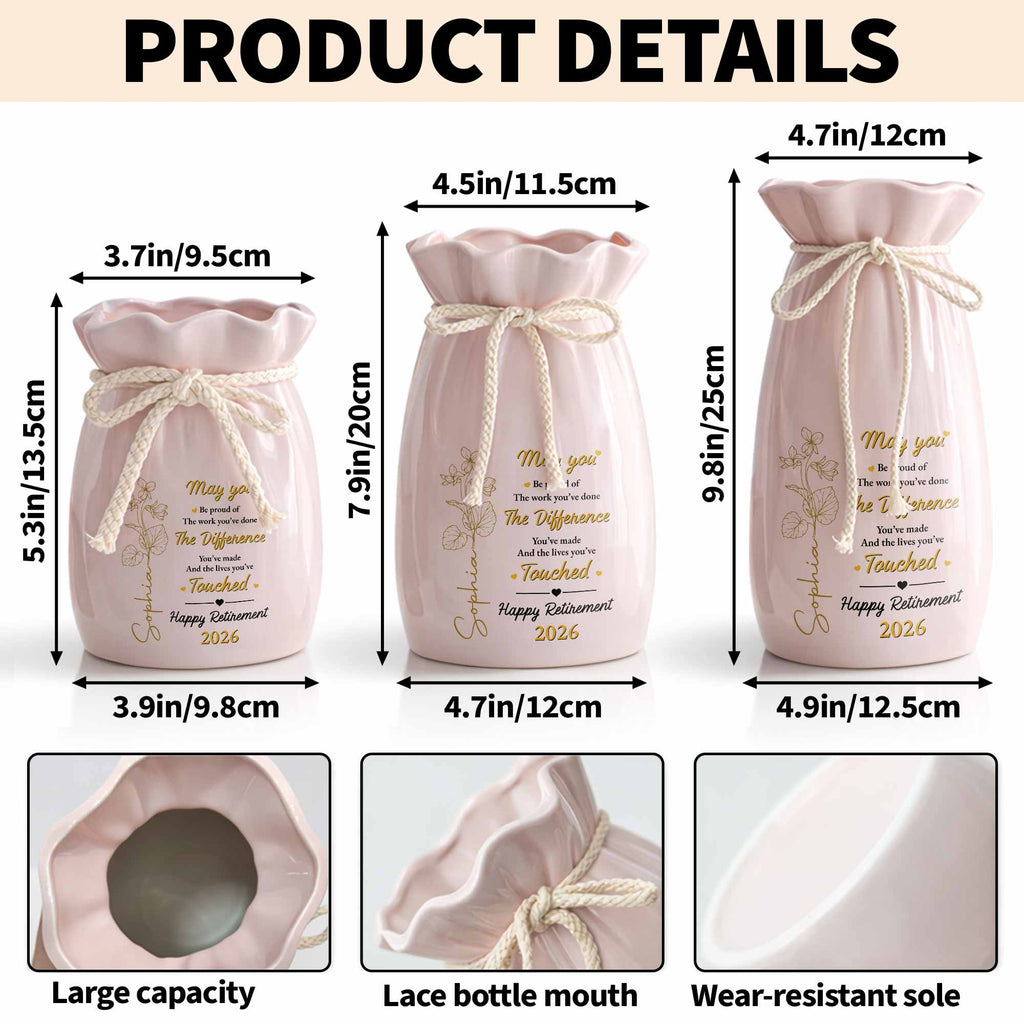 Personalized Ribbon Tie Flower Vase Custom Gift for Retirement Ribbon Tie Ceramic Flower Vase GradoCreations