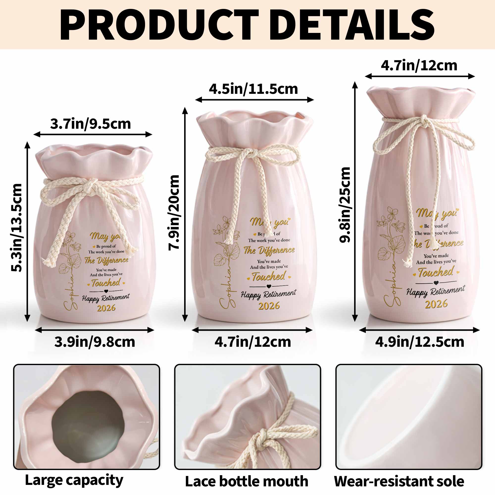 Personalized Ribbon Tie Flower Vase Custom Gift for Retirement Ribbon Tie Ceramic Flower Vase GradoCreations