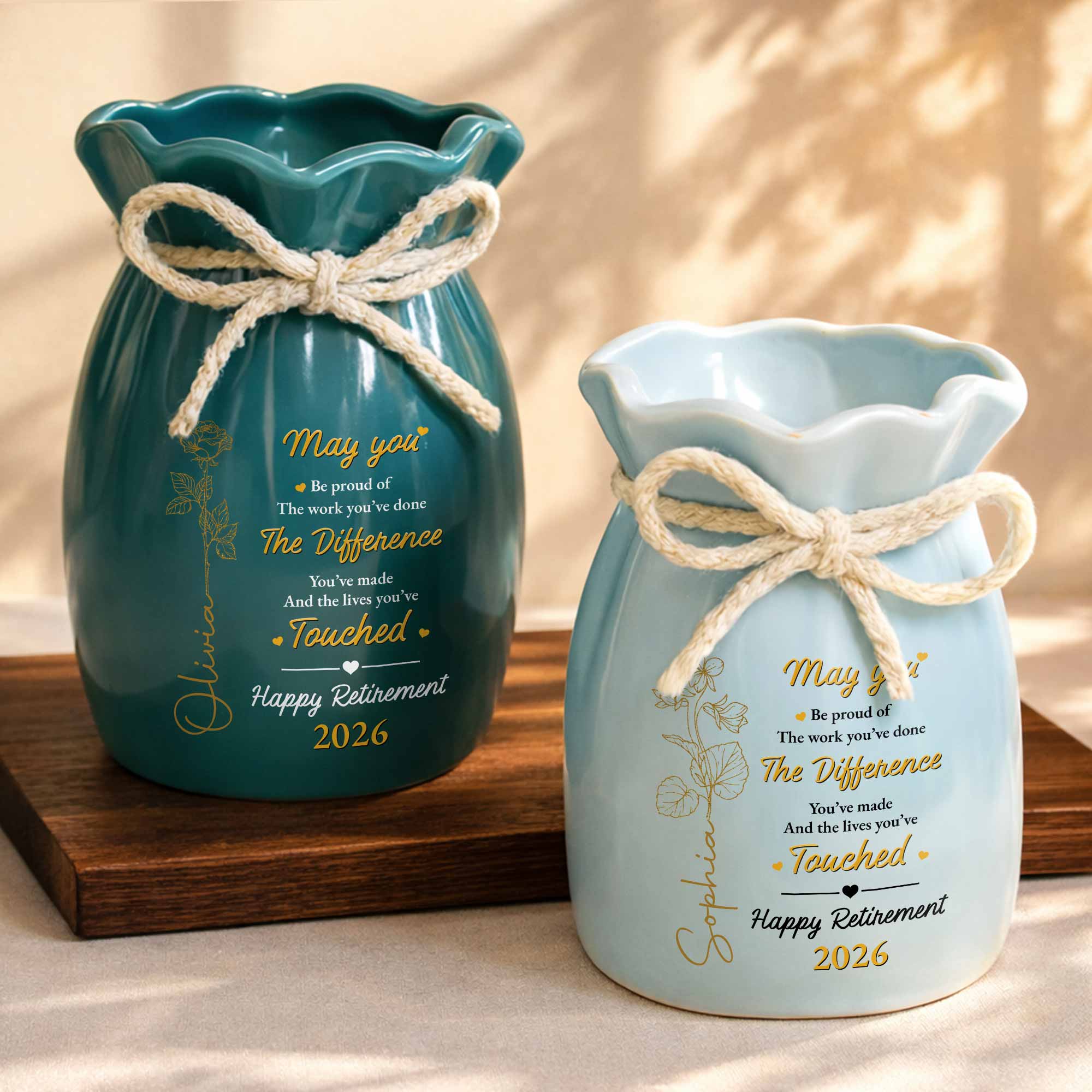 Personalized Ribbon Tie Flower Vase Custom Gift for Retirement Ribbon Tie Ceramic Flower Vase GradoCreations
