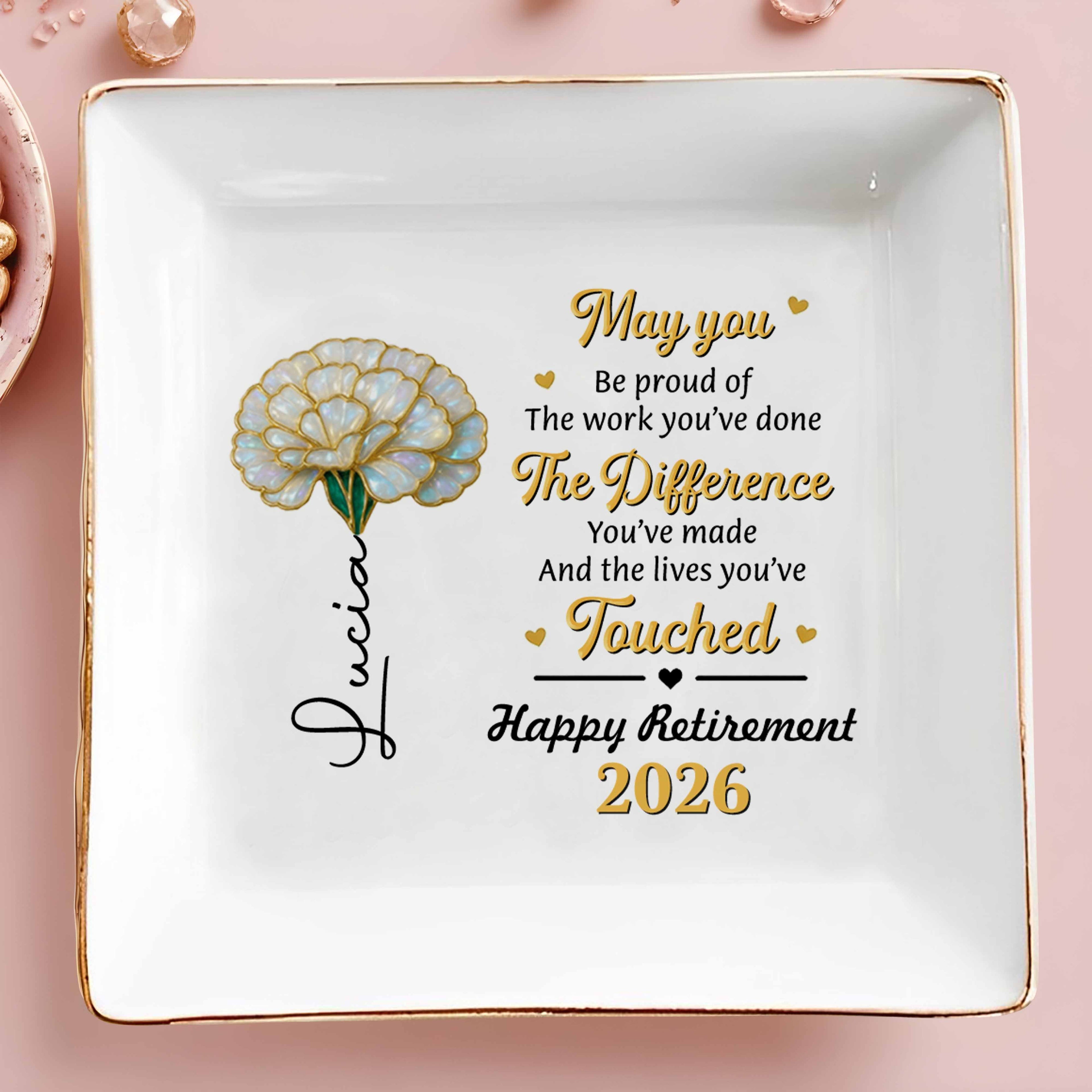 Personalized Ceramic Jewelry Dish Custom Name Gift for Retirement Jewelry Dish GradoCreations