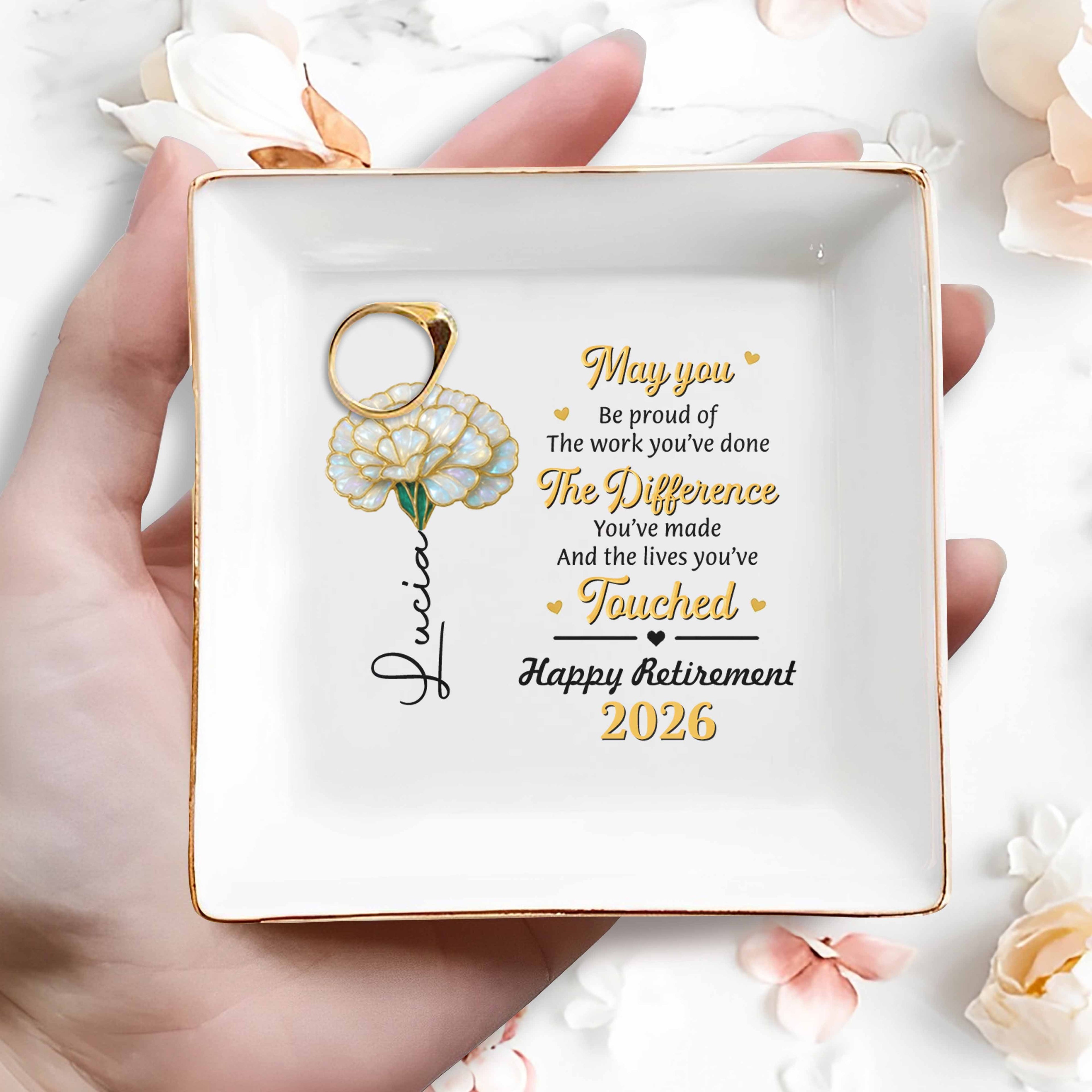 Personalized Ceramic Jewelry Dish Custom Name Gift for Retirement Jewelry Dish GradoCreations
