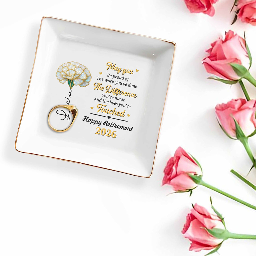 Personalized Ceramic Jewelry Dish Custom Name Gift for Retirement Jewelry Dish GradoCreations
