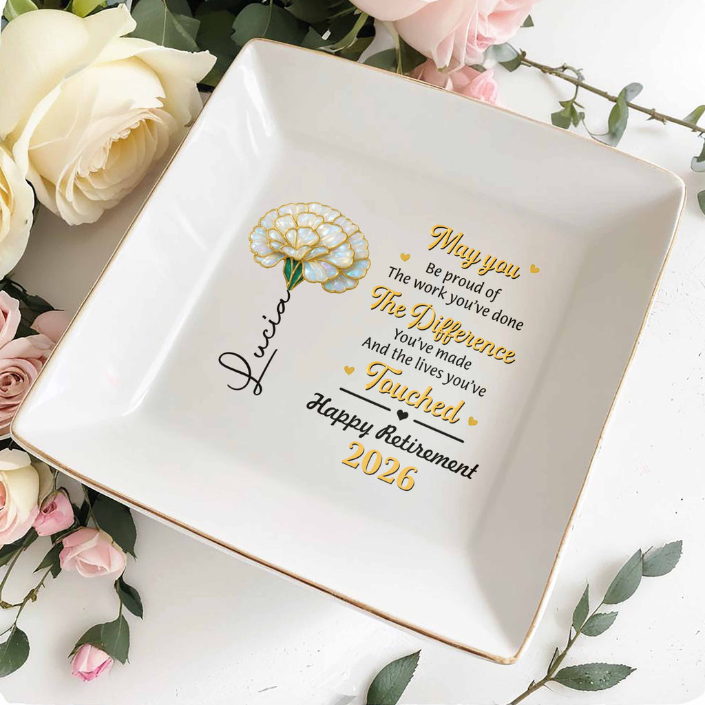 Personalized Ceramic Jewelry Dish Custom Name Gift for Retirement Jewelry Dish GradoCreations