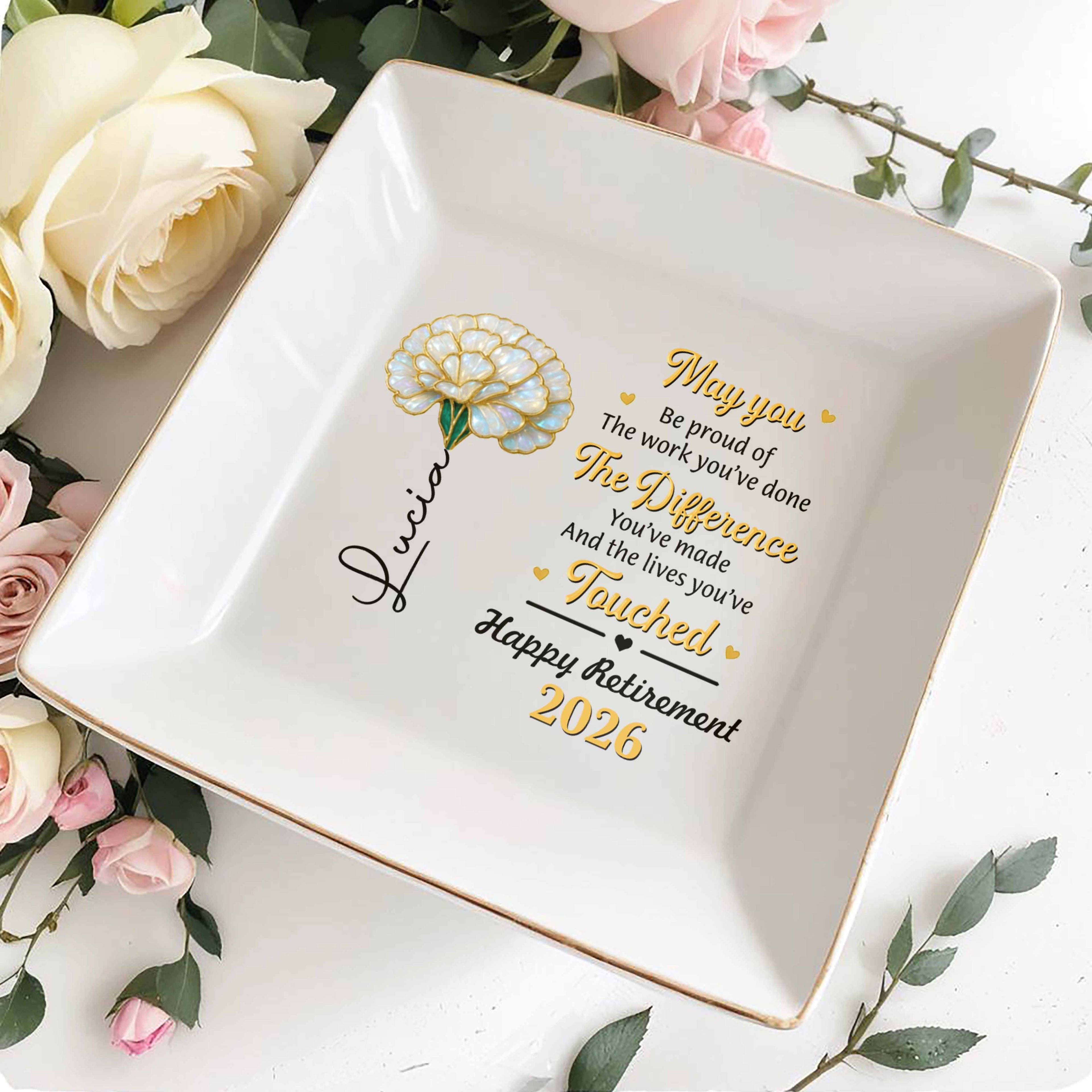 Personalized Ceramic Jewelry Dish Custom Name Gift for Retirement Jewelry Dish GradoCreations