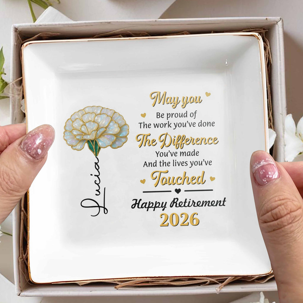 Personalized Ceramic Jewelry Dish Custom Name Gift for Retirement Jewelry Dish GradoCreations
