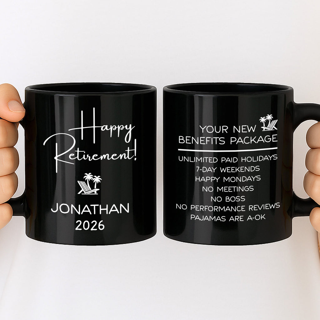 Personalized Black Mug Custom Retirement Gift for Coworker Black Mug GradoCreations