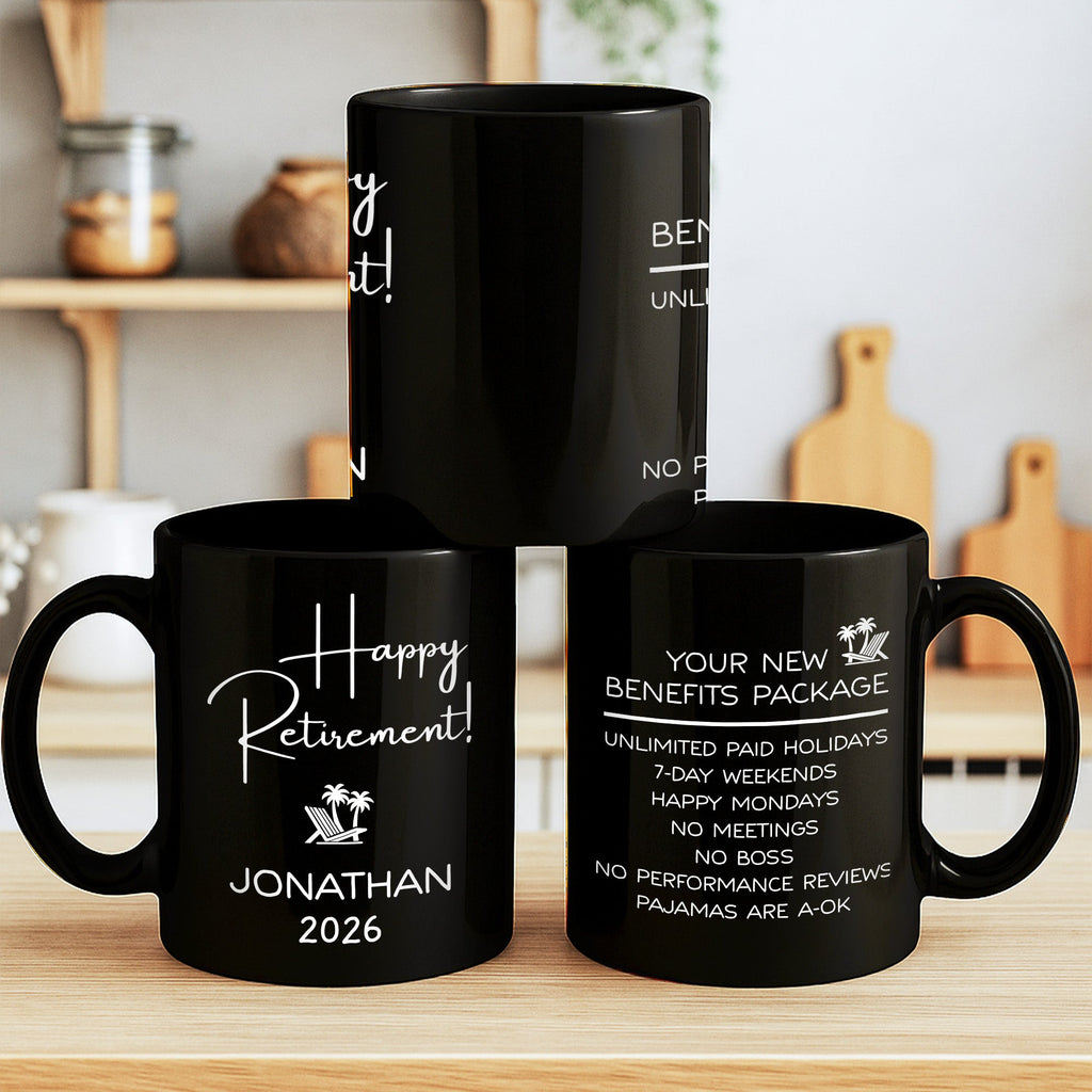 Personalized Black Mug Custom Retirement Gift for Coworker Black Mug GradoCreations