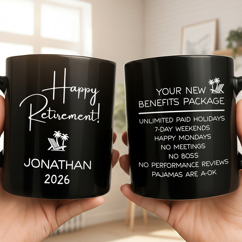 Personalized Black Mug Custom Retirement Gift for Coworker Black Mug GradoCreations