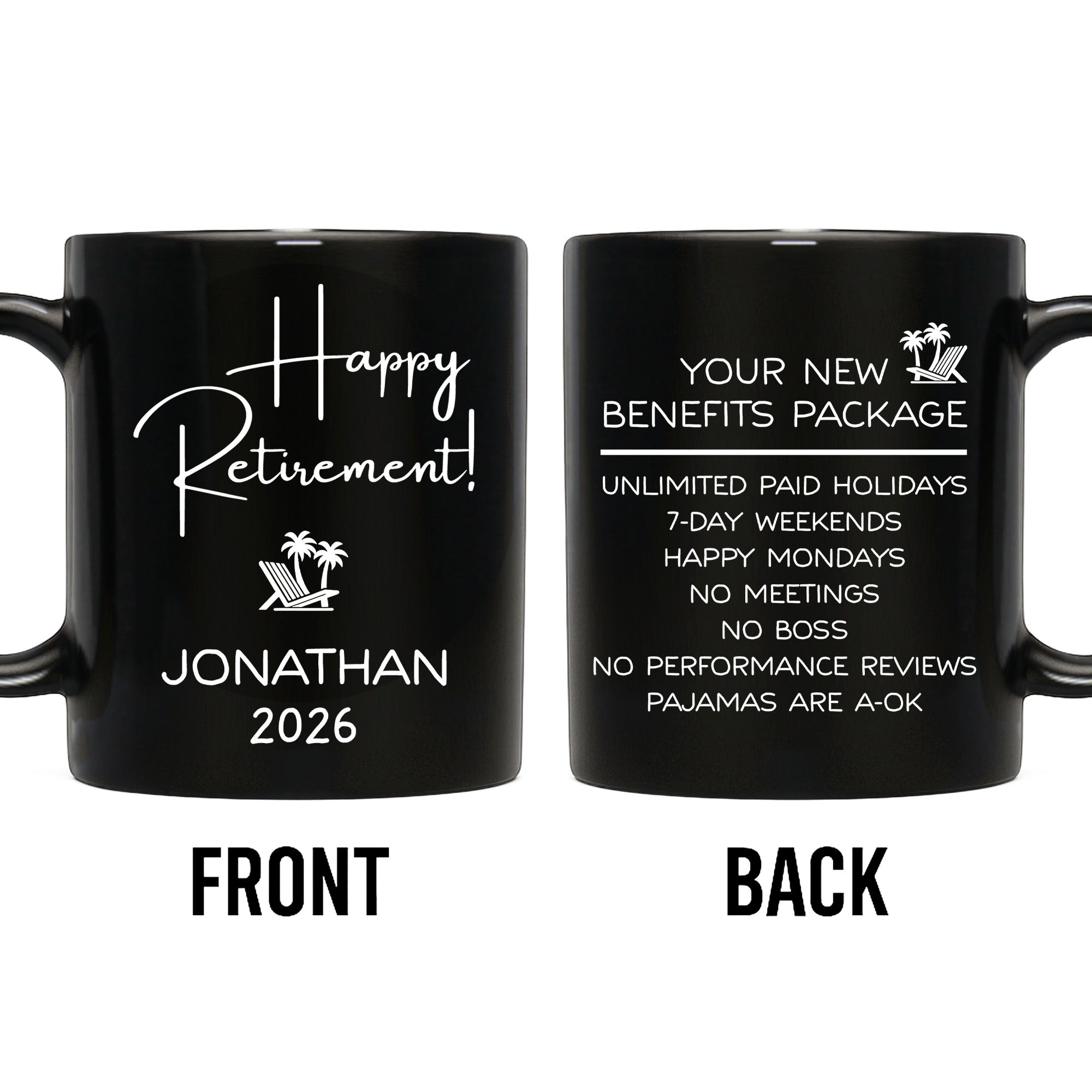 Personalized Black Mug Custom Retirement Gift for Coworker Black Mug GradoCreations