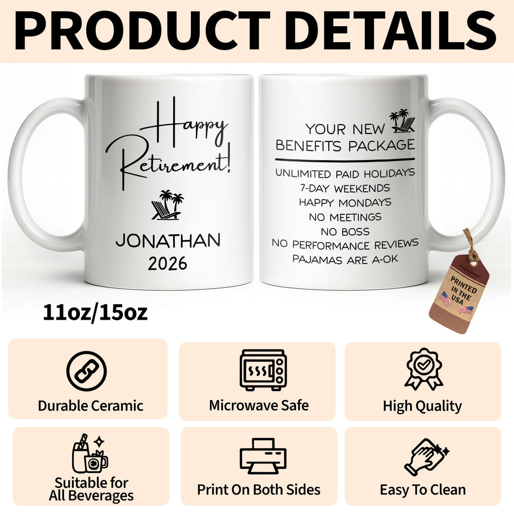 Personalized Retirement Coffee Mug Custom Name Beach Chair Gift Edge-to-edge Mug GradoCreations