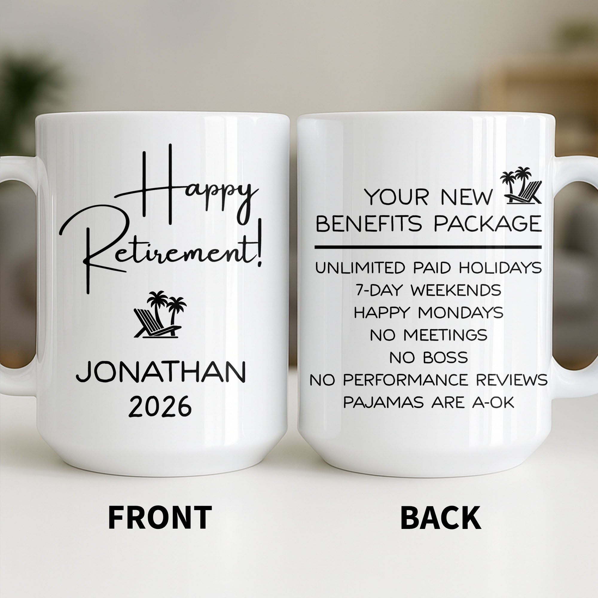 Personalized Retirement Coffee Mug Custom Name Beach Chair Gift Edge-to-edge Mug GradoCreations