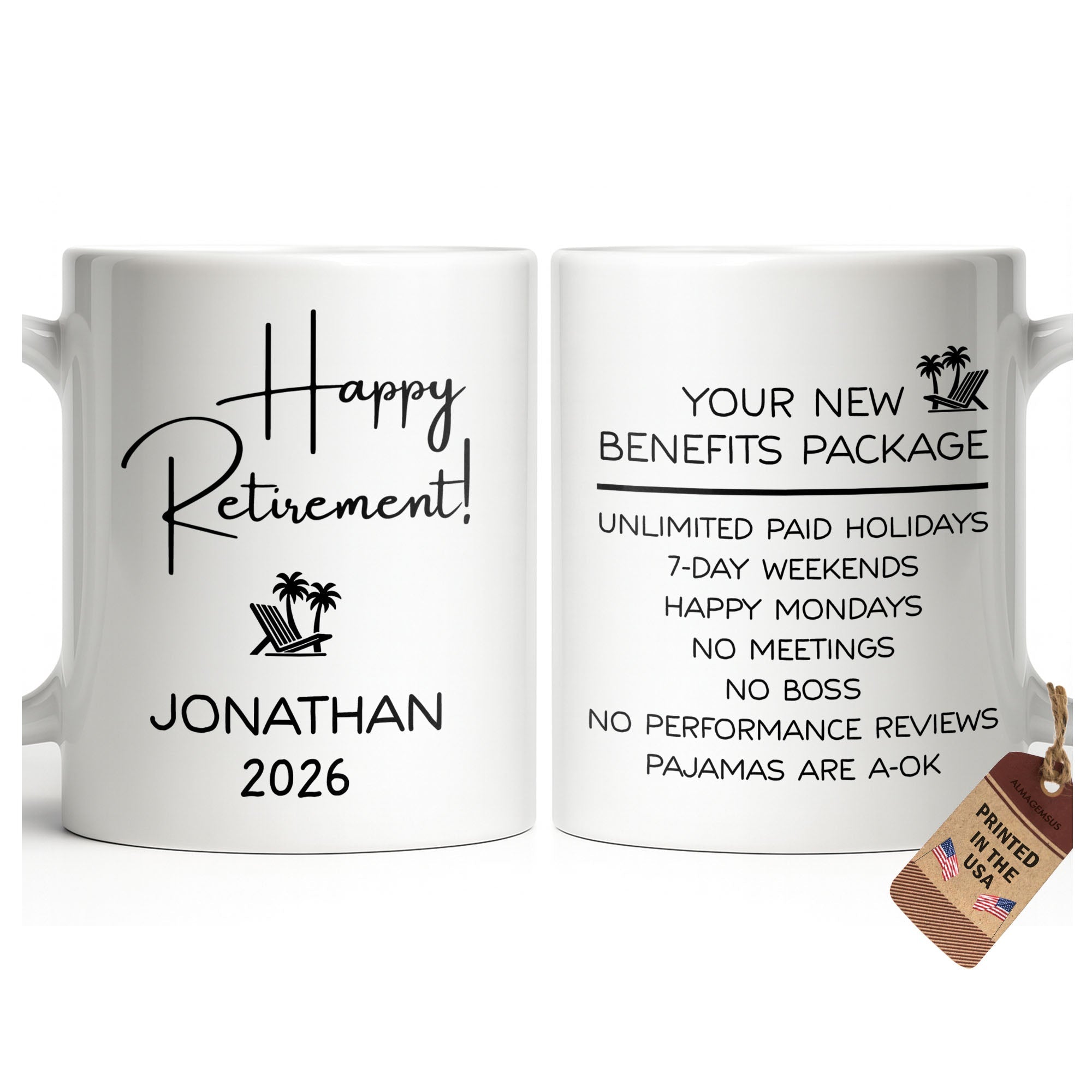 Personalized Retirement Coffee Mug Custom Name Beach Chair Gift Edge-to-edge Mug GradoCreations