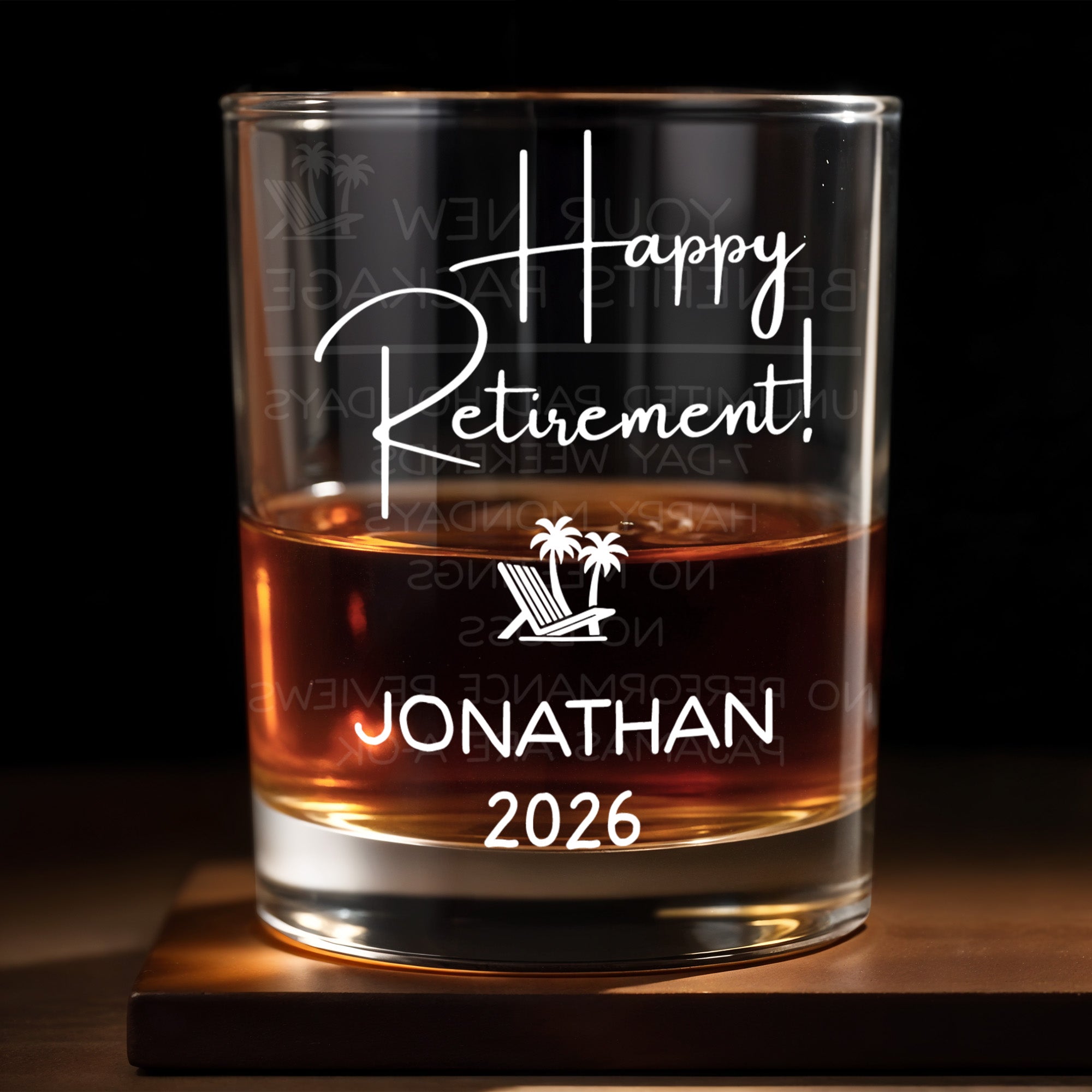 Personalized Custom Whiskey Glass Engraved Beach Chair Gift for Retirement Whiskey Glass GradoCreations