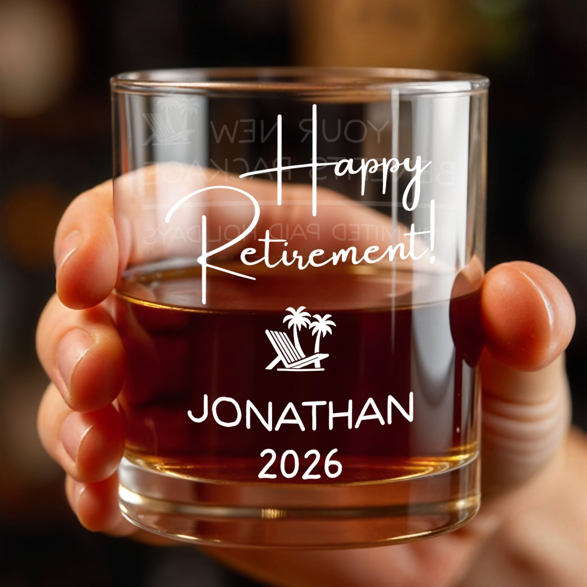Personalized Custom Whiskey Glass Engraved Beach Chair Gift for Retirement Whiskey Glass GradoCreations