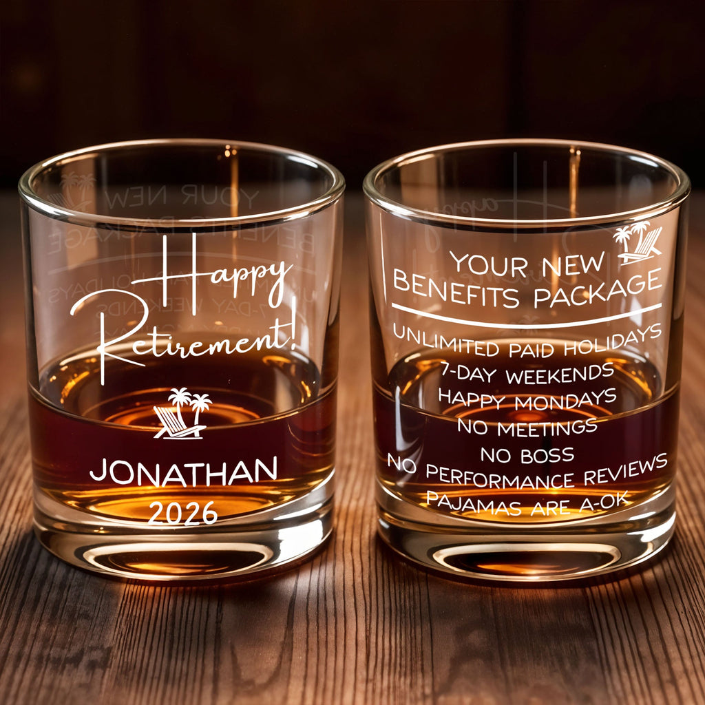 Personalized Custom Whiskey Glass Engraved Beach Chair Gift for Retirement Whiskey Glass GradoCreations