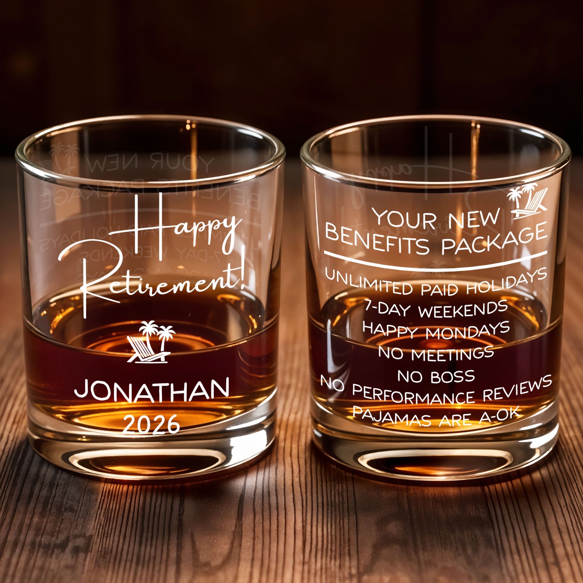 Personalized Custom Whiskey Glass Engraved Beach Chair Gift for Retirement Whiskey Glass GradoCreations