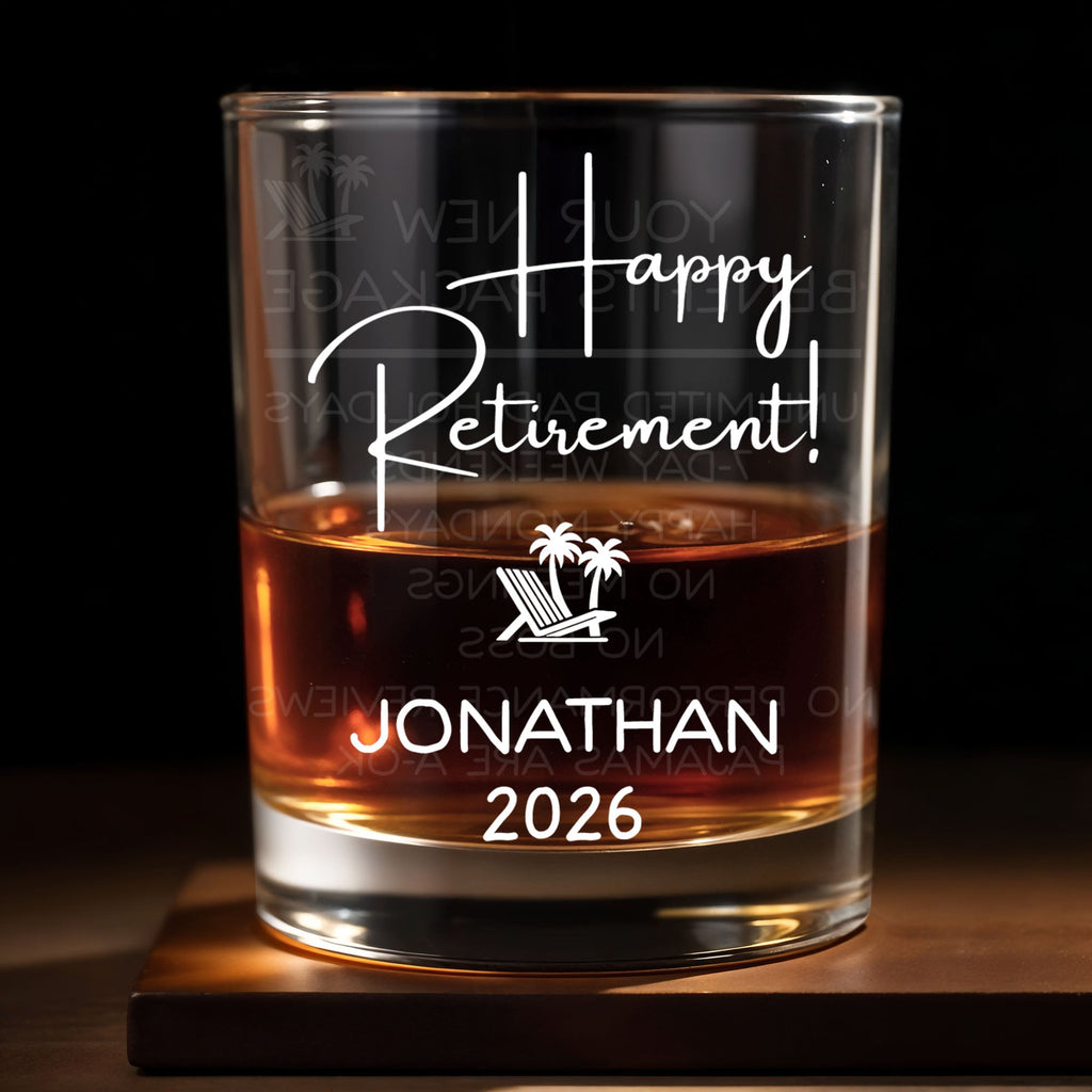 Personalized Custom Whiskey Glass Engraved Beach Chair Gift for Retirement Whiskey Glass GradoCreations