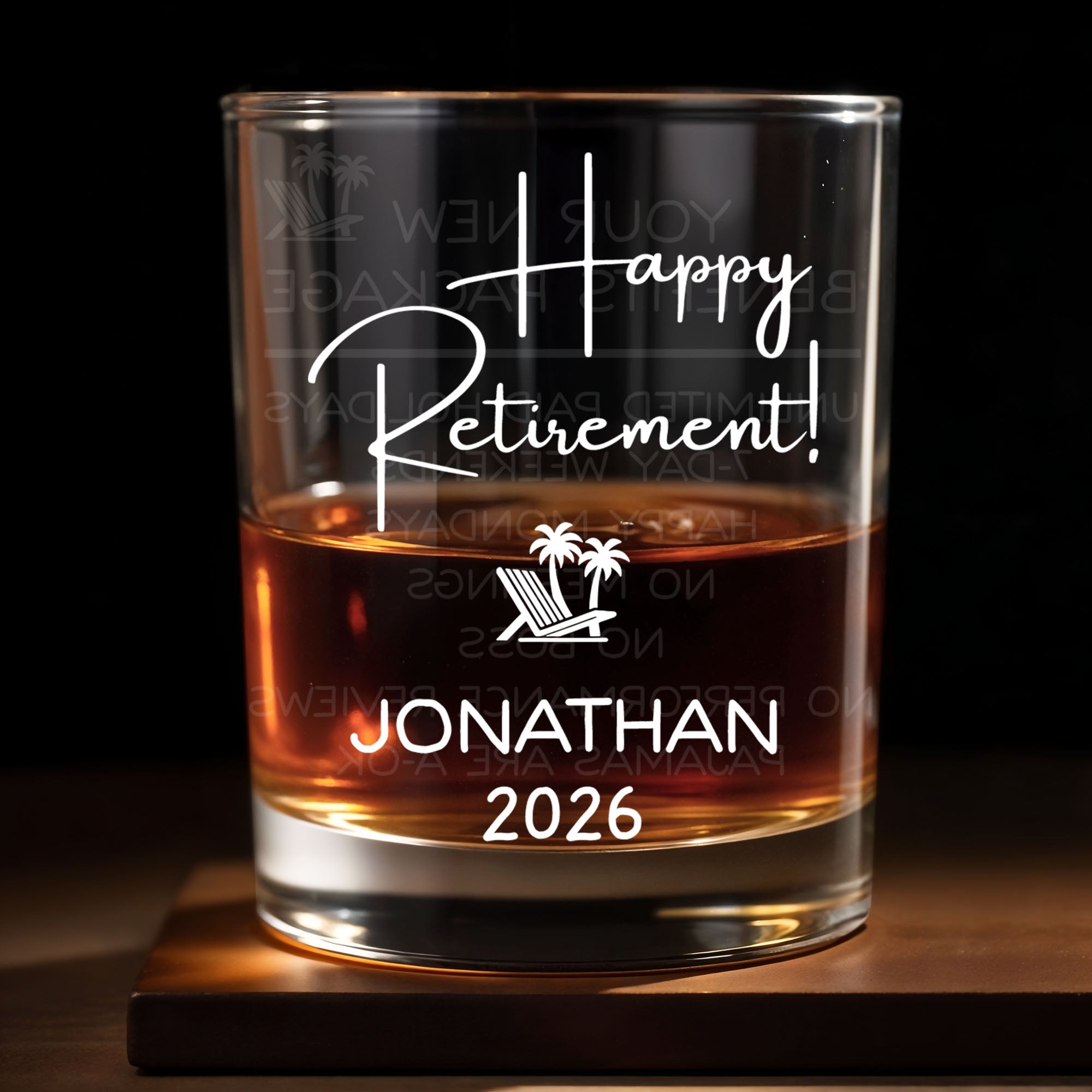 Personalized Custom Whiskey Glass Engraved Beach Chair Gift for Retirement Whiskey Glass GradoCreations