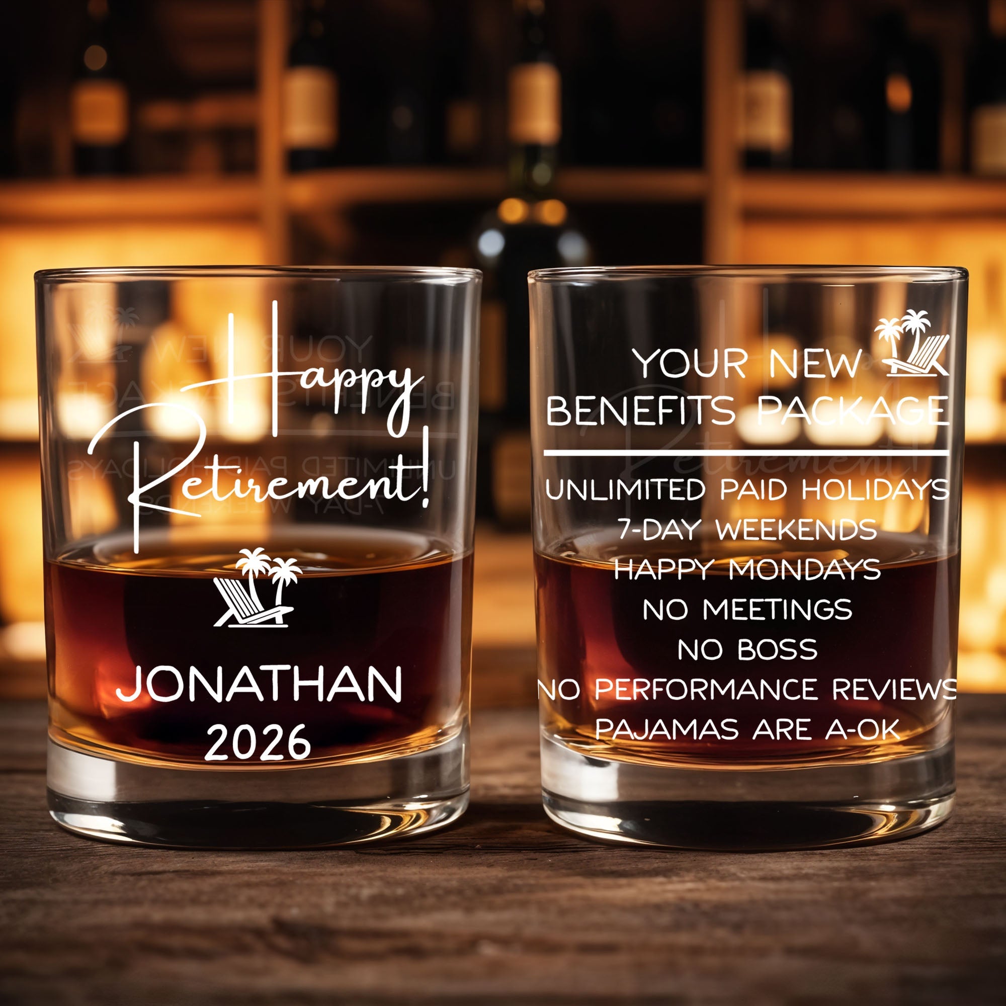 Personalized Custom Whiskey Glass Engraved Beach Chair Gift for Retirement Whiskey Glass GradoCreations