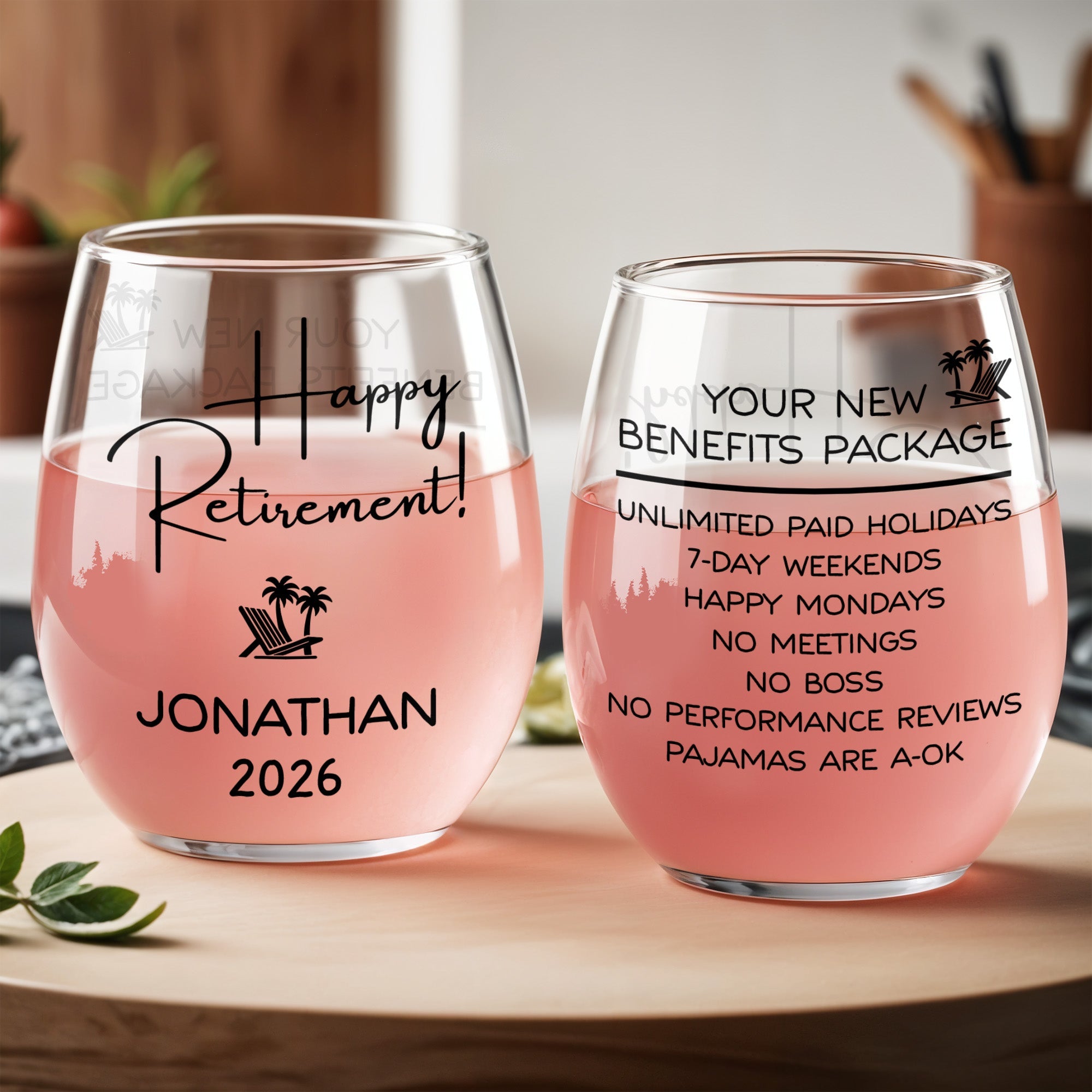 Personalized Stemless Wine Glass Custom Name Retirement Gift Wine Glasses GradoCreations