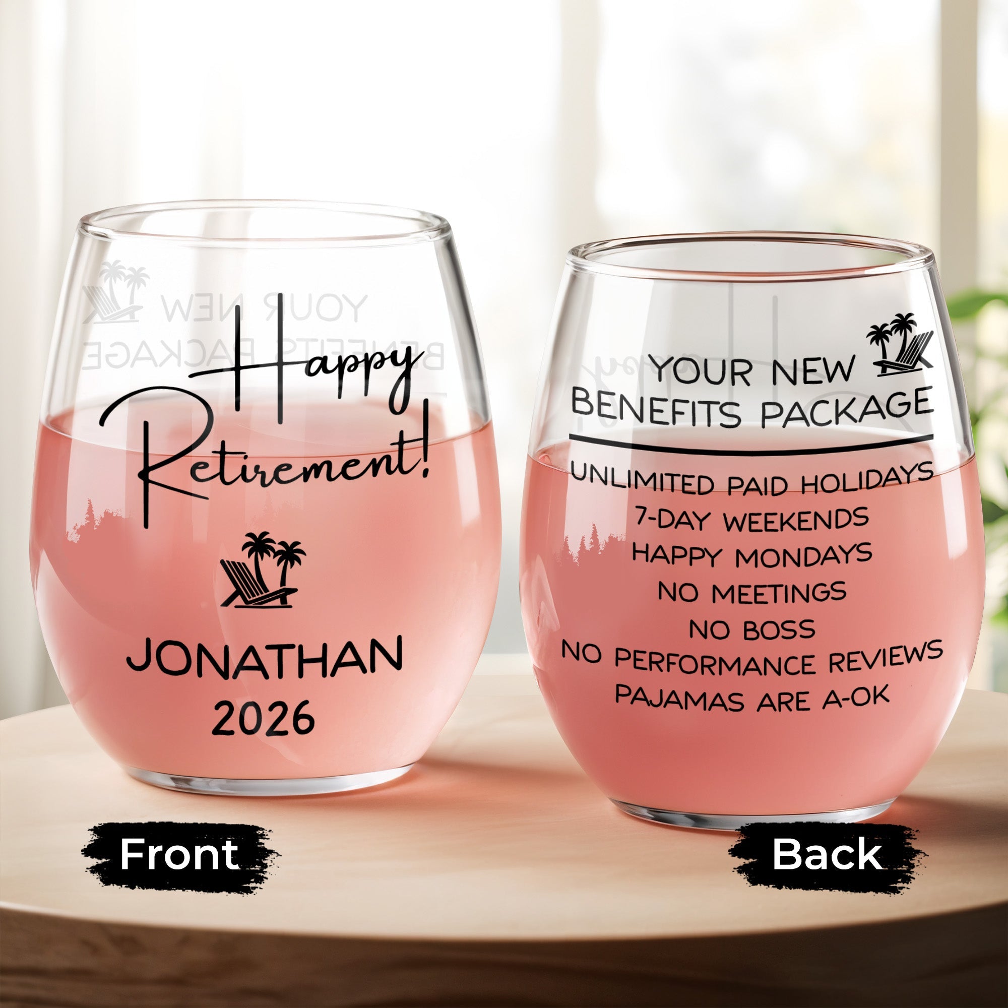 Personalized Stemless Wine Glass Custom Name Retirement Gift Wine Glasses GradoCreations