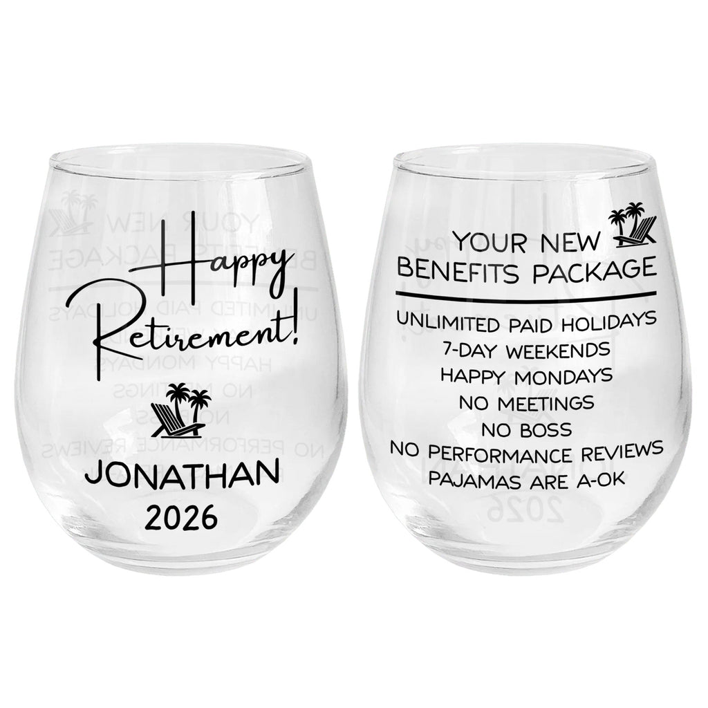 Personalized Stemless Wine Glass Custom Name Retirement Gift Wine Glasses GradoCreations