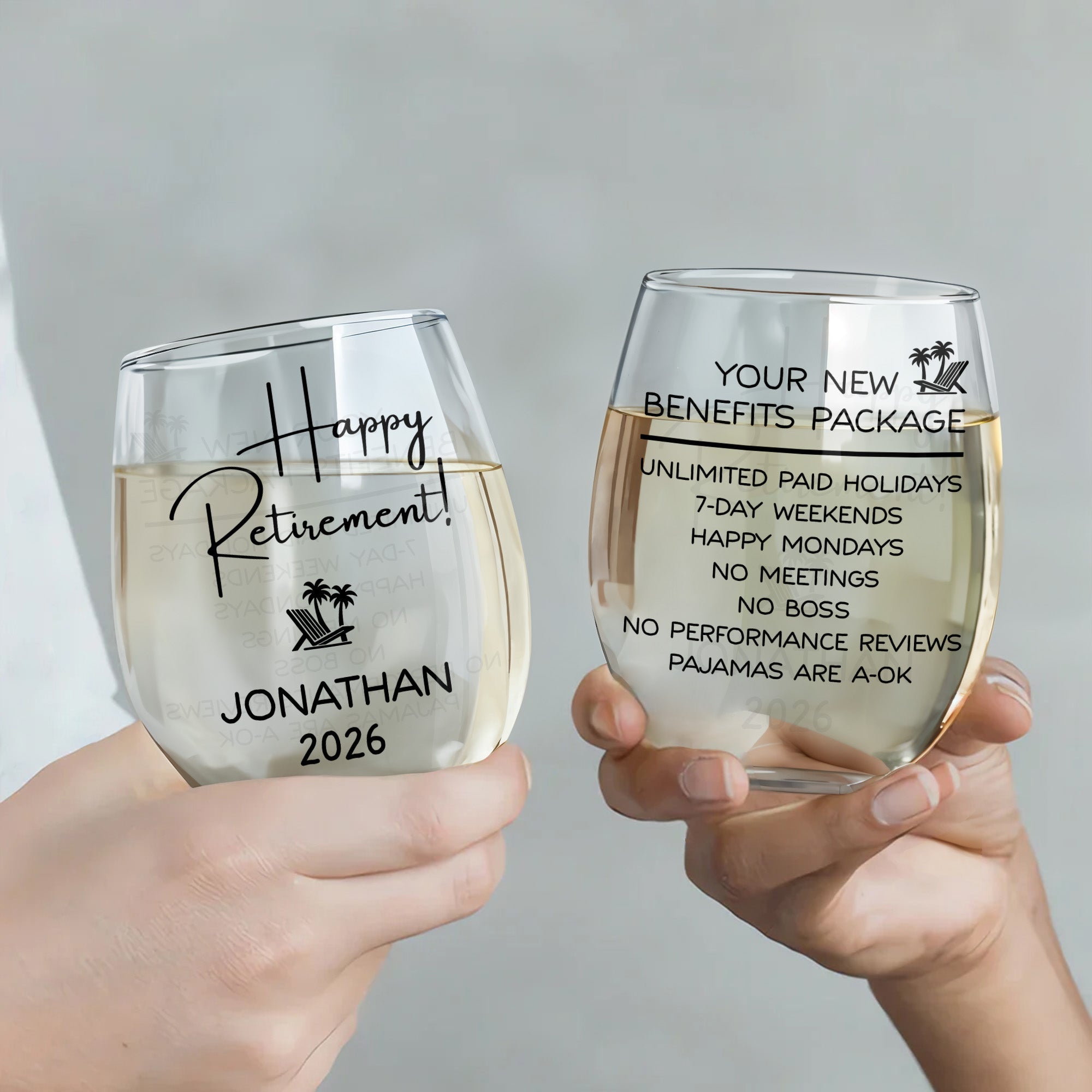 Personalized Stemless Wine Glass Custom Name Retirement Gift Wine Glasses GradoCreations