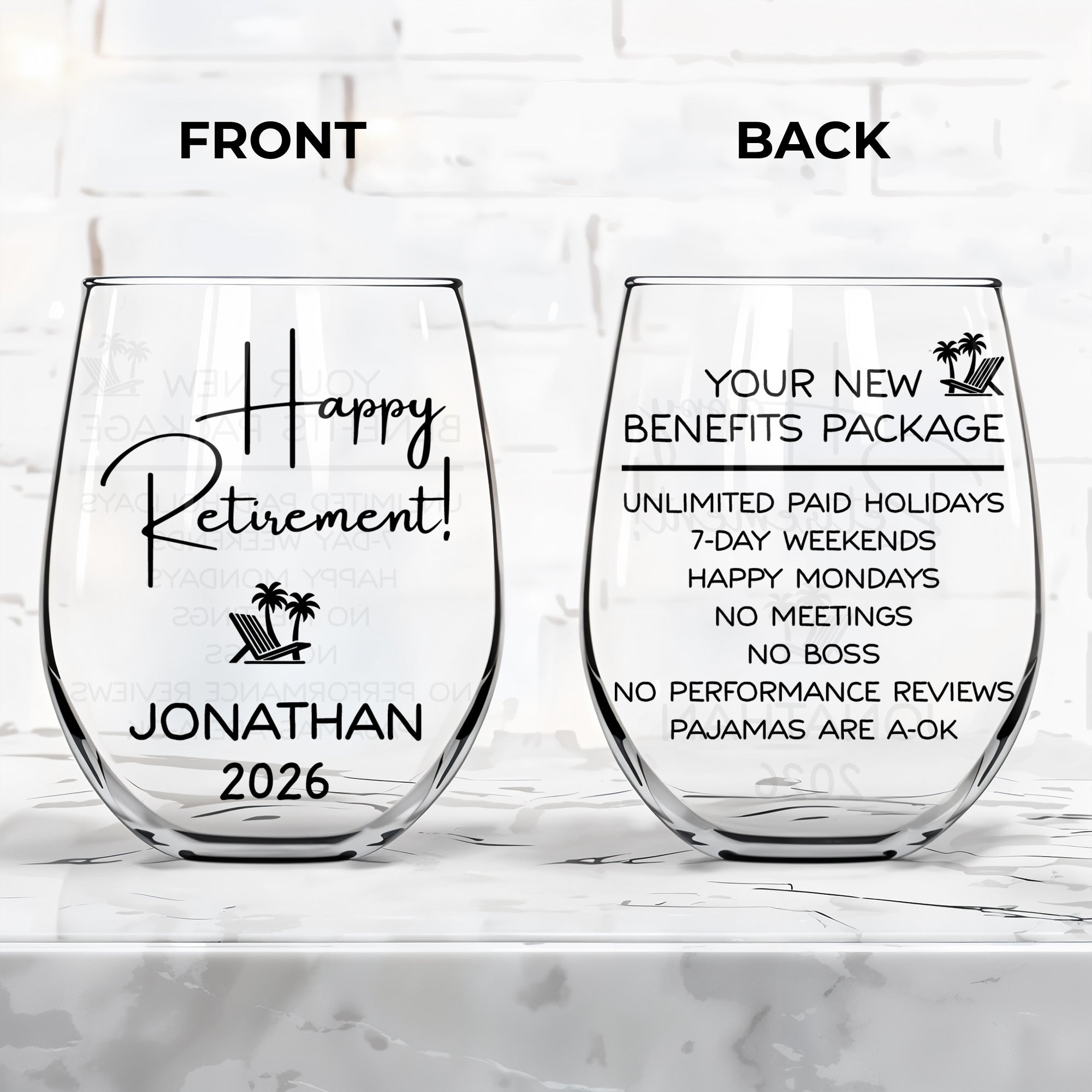 Personalized Stemless Wine Glass Custom Name Retirement Gift Wine Glasses GradoCreations