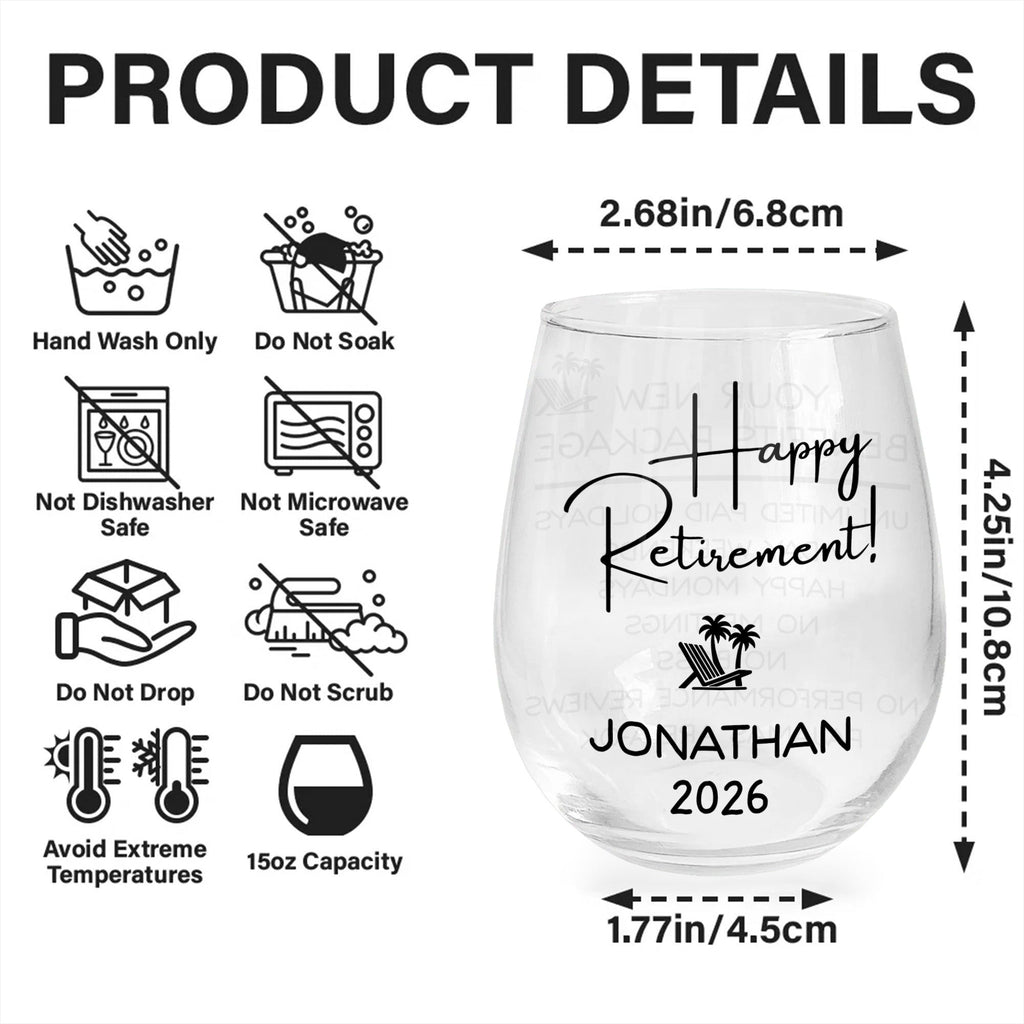 Personalized Stemless Wine Glass Custom Name Retirement Gift Wine Glasses GradoCreations