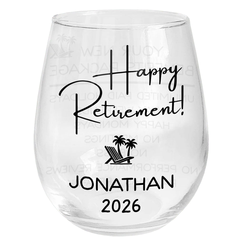 Personalized Stemless Wine Glass Custom Name Retirement Gift Wine Glasses GradoCreations