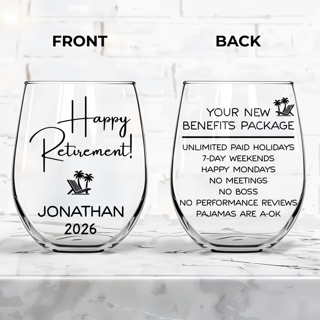 Personalized Stemless Wine Glass Custom Name Retirement Gift Wine Glasses GradoCreations