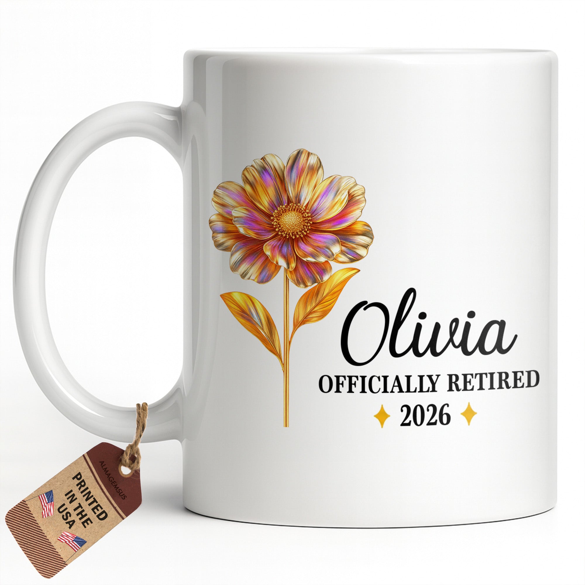 Personalized Floral Coffee Mug Custom Name Retirement Gift Edge-to-edge Mug GradoCreations