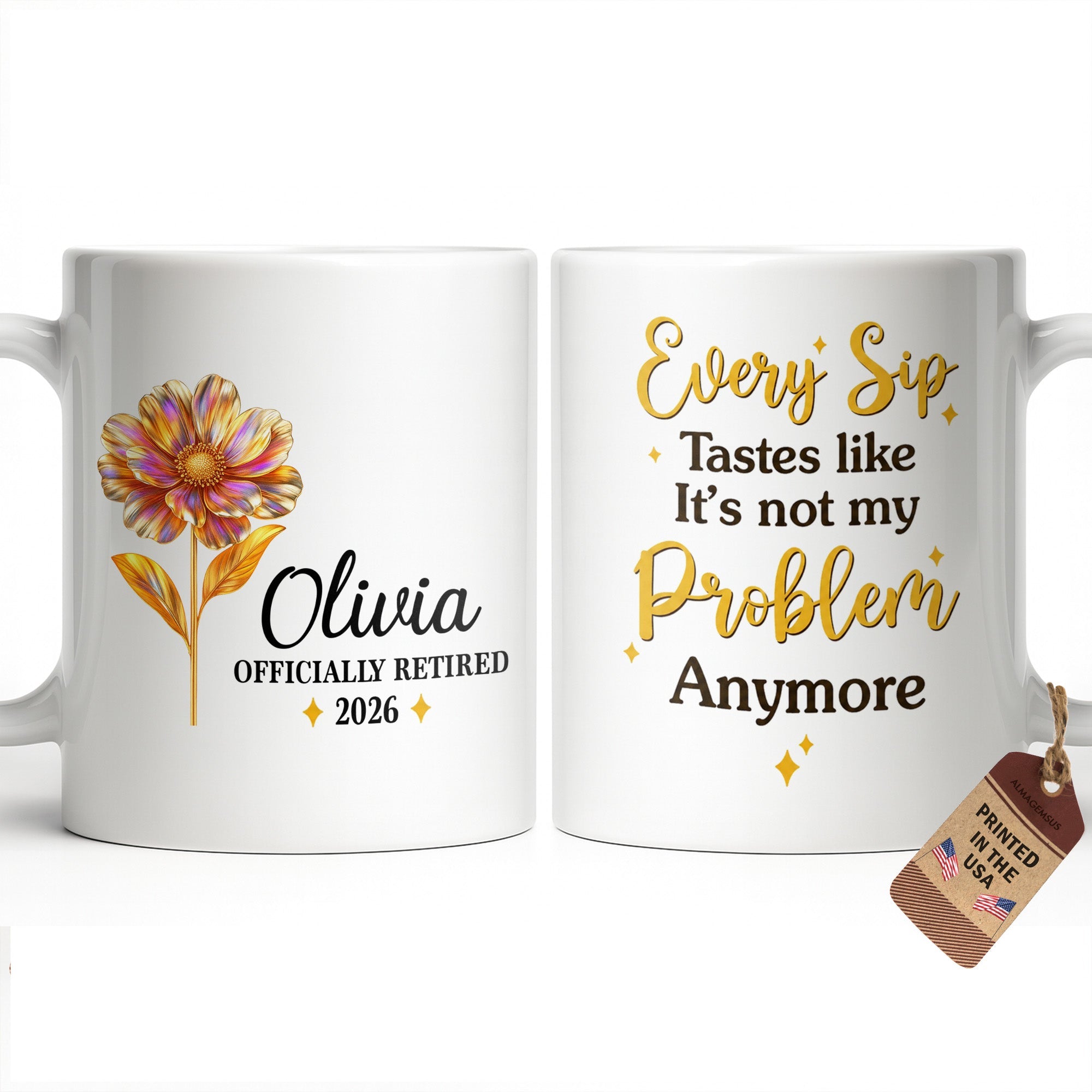 Personalized Floral Coffee Mug Custom Name Retirement Gift Edge-to-edge Mug GradoCreations
