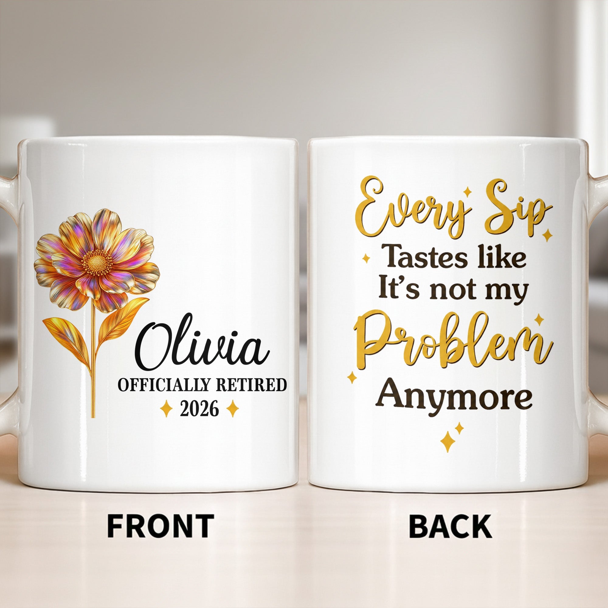 Personalized Floral Coffee Mug Custom Name Retirement Gift Edge-to-edge Mug GradoCreations