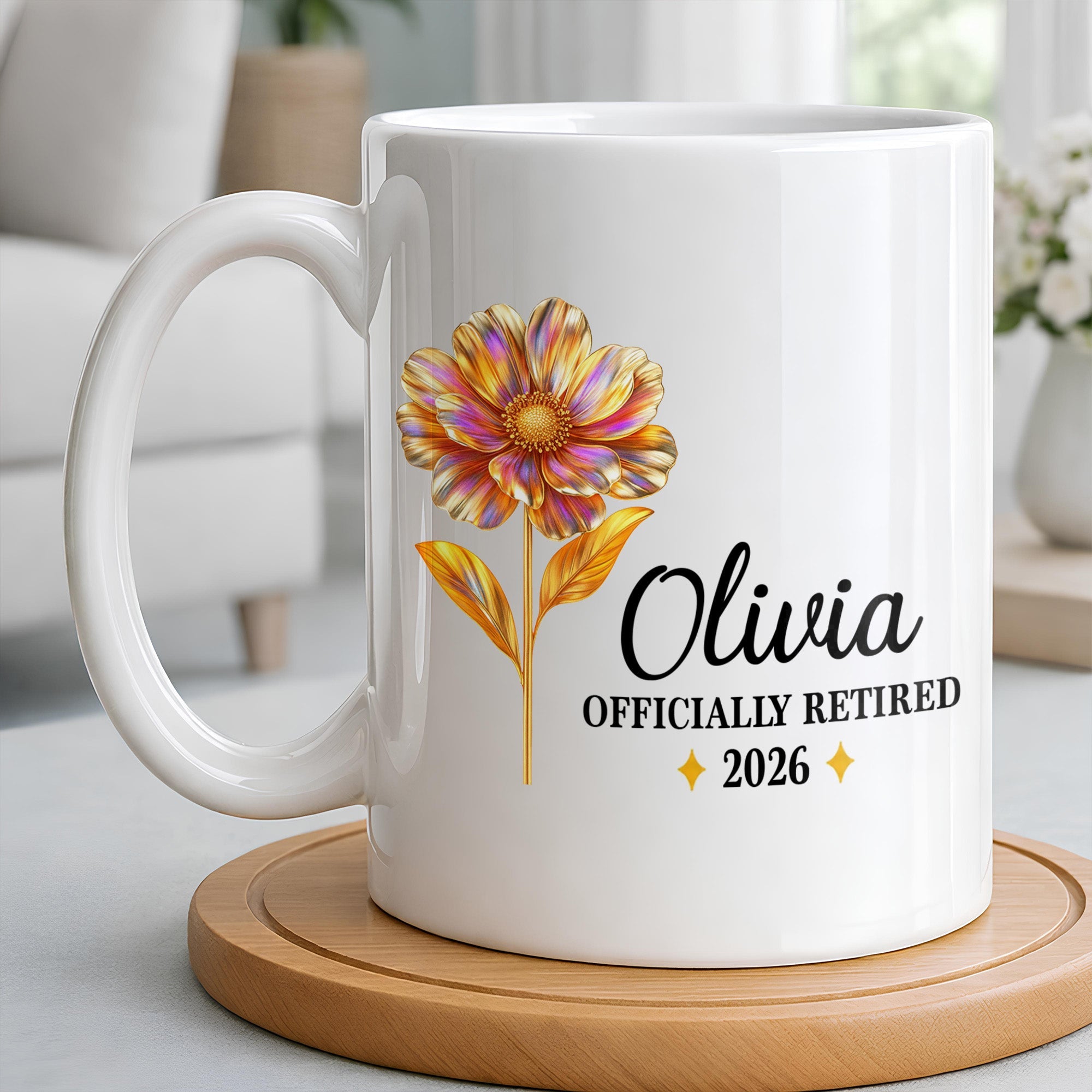 Personalized Floral Coffee Mug Custom Name Retirement Gift Edge-to-edge Mug GradoCreations