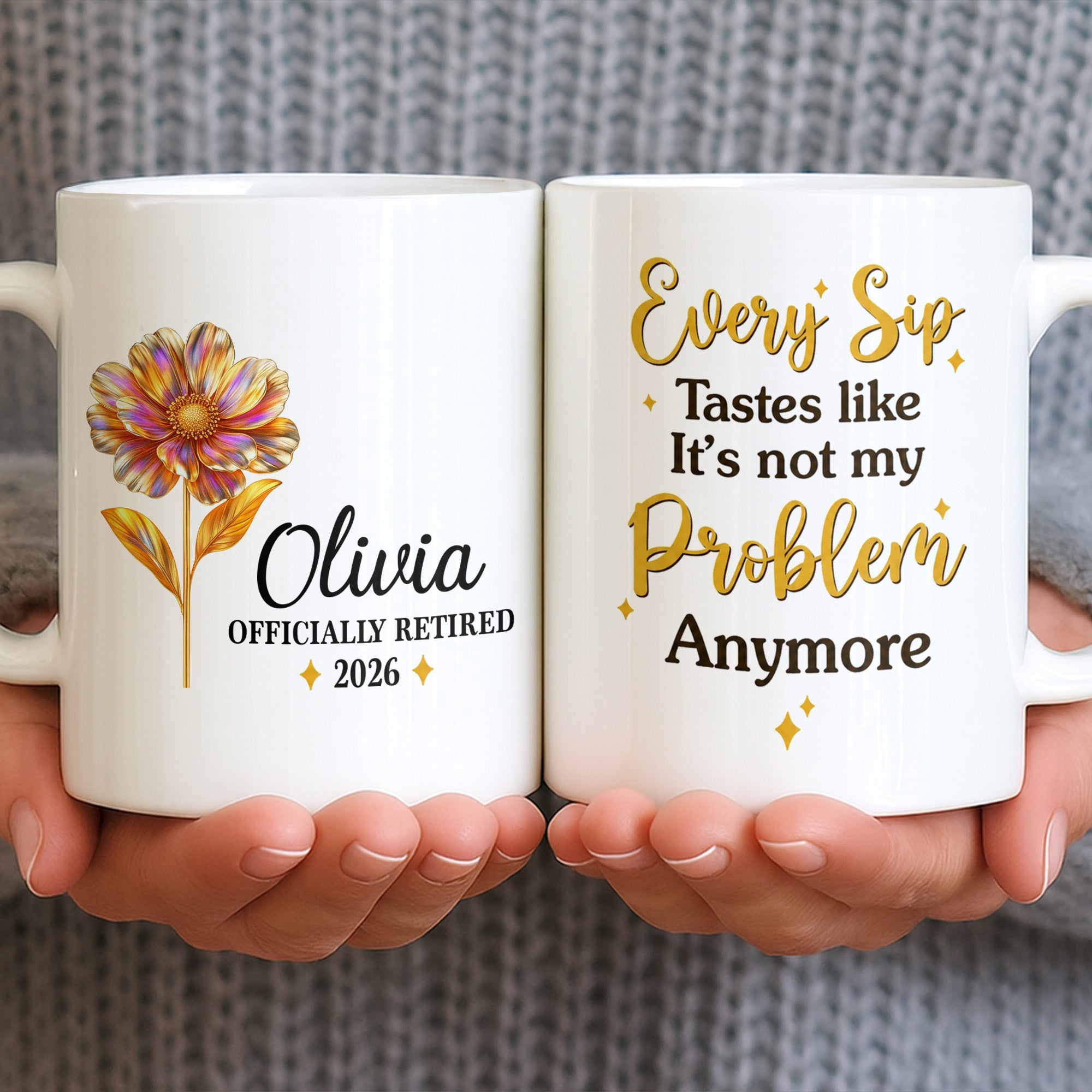 Personalized Floral Coffee Mug Custom Name Retirement Gift Edge-to-edge Mug GradoCreations