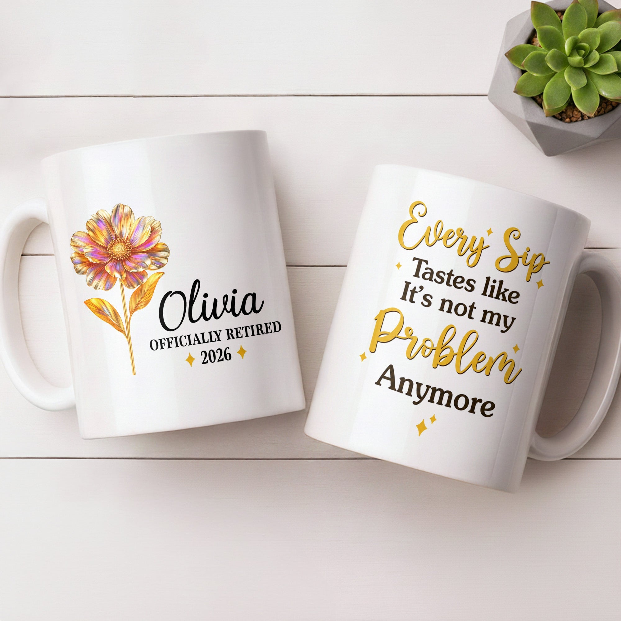 Personalized Floral Coffee Mug Custom Name Retirement Gift Edge-to-edge Mug GradoCreations