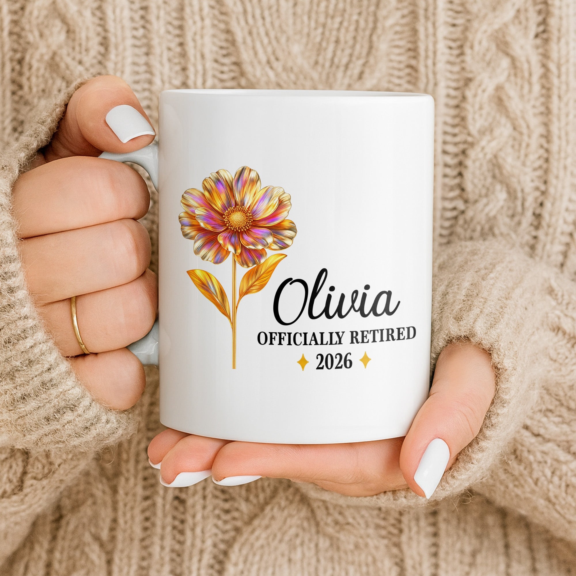 Personalized Floral Coffee Mug Custom Name Retirement Gift Edge-to-edge Mug GradoCreations