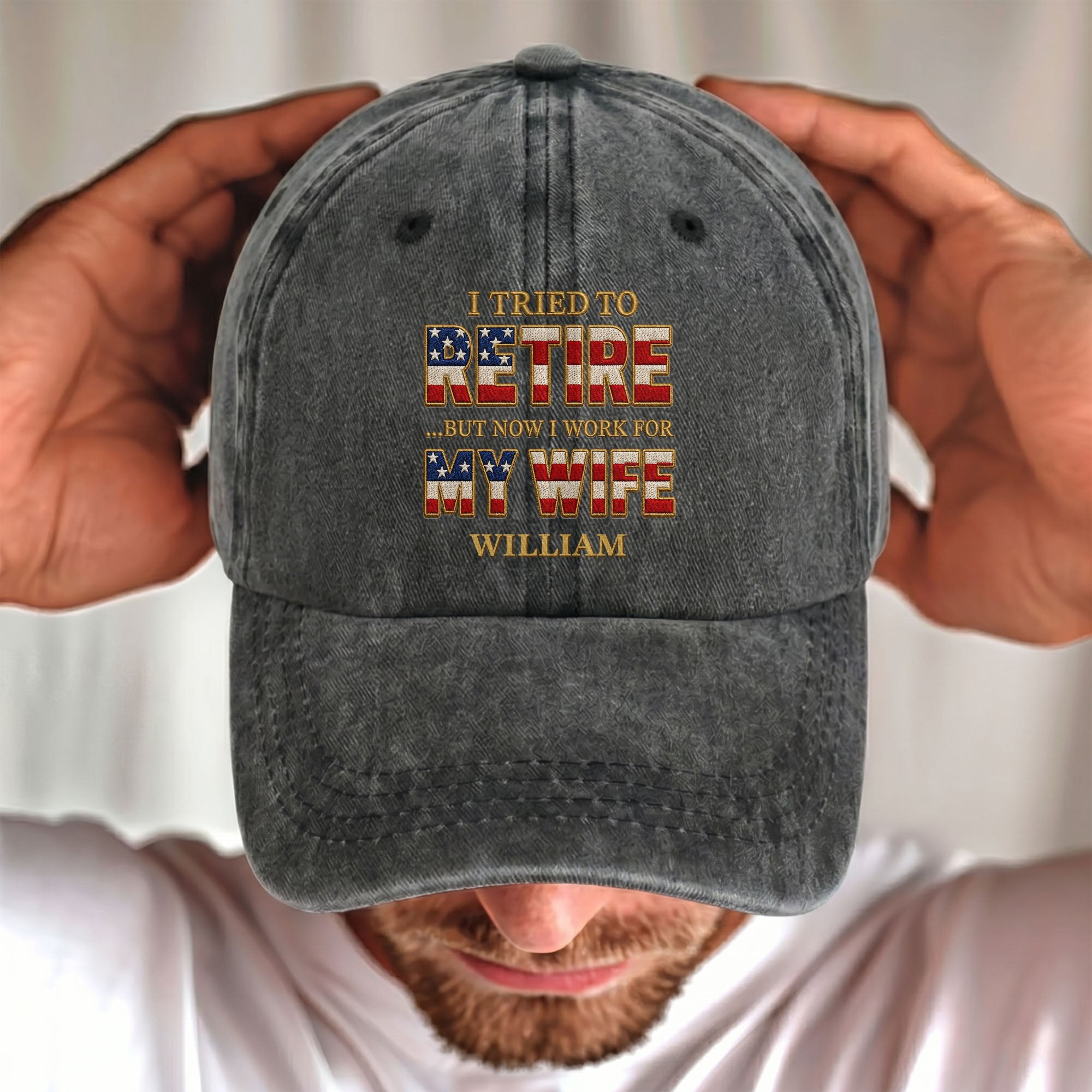 Personalized Washed Denim Cap Custom Name Gift for Dad Washed Denim Cap GradoCreations