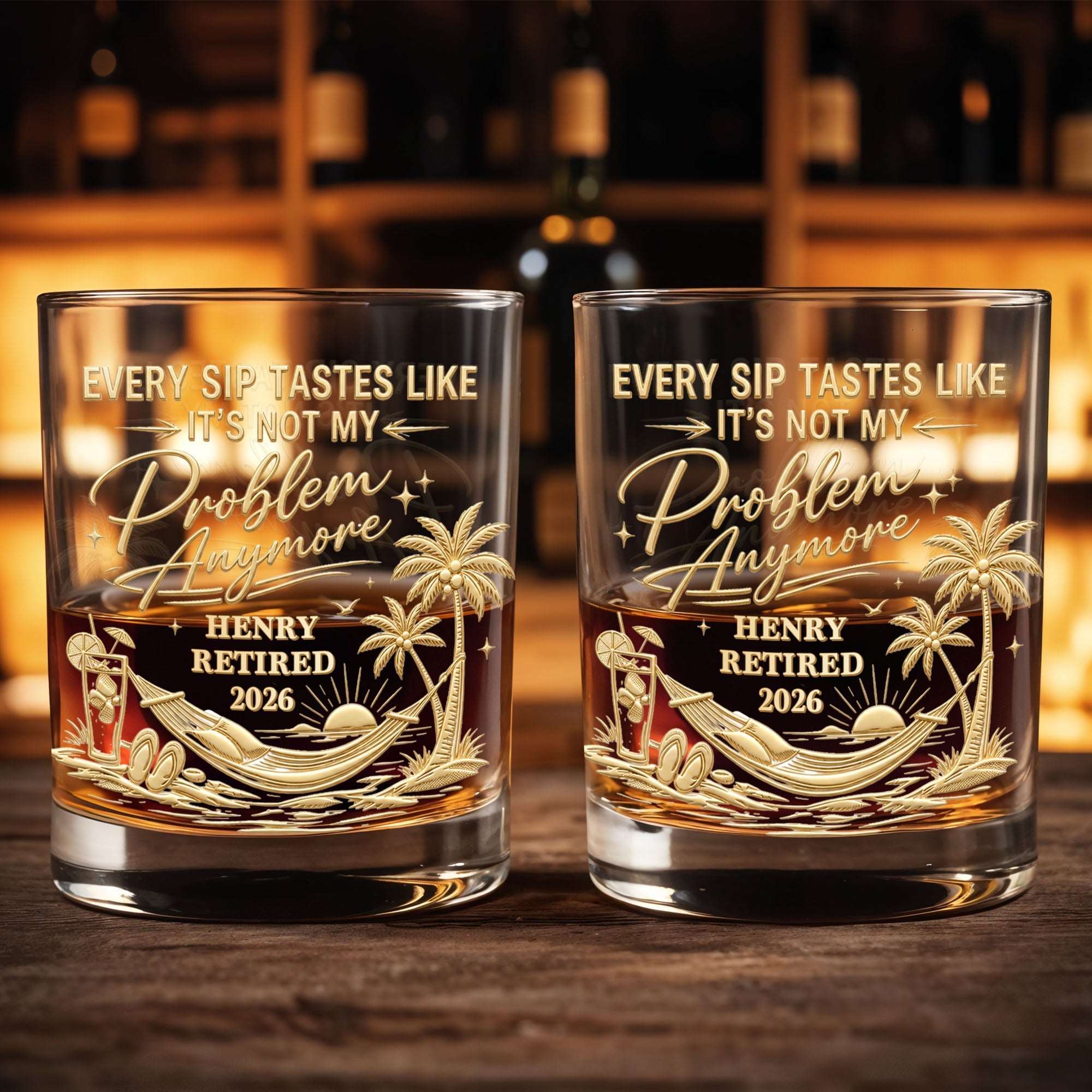 Personalized Custom Whiskey Glass Gift for Retirement | Palm Tree Whiskey Glass GradoCreations