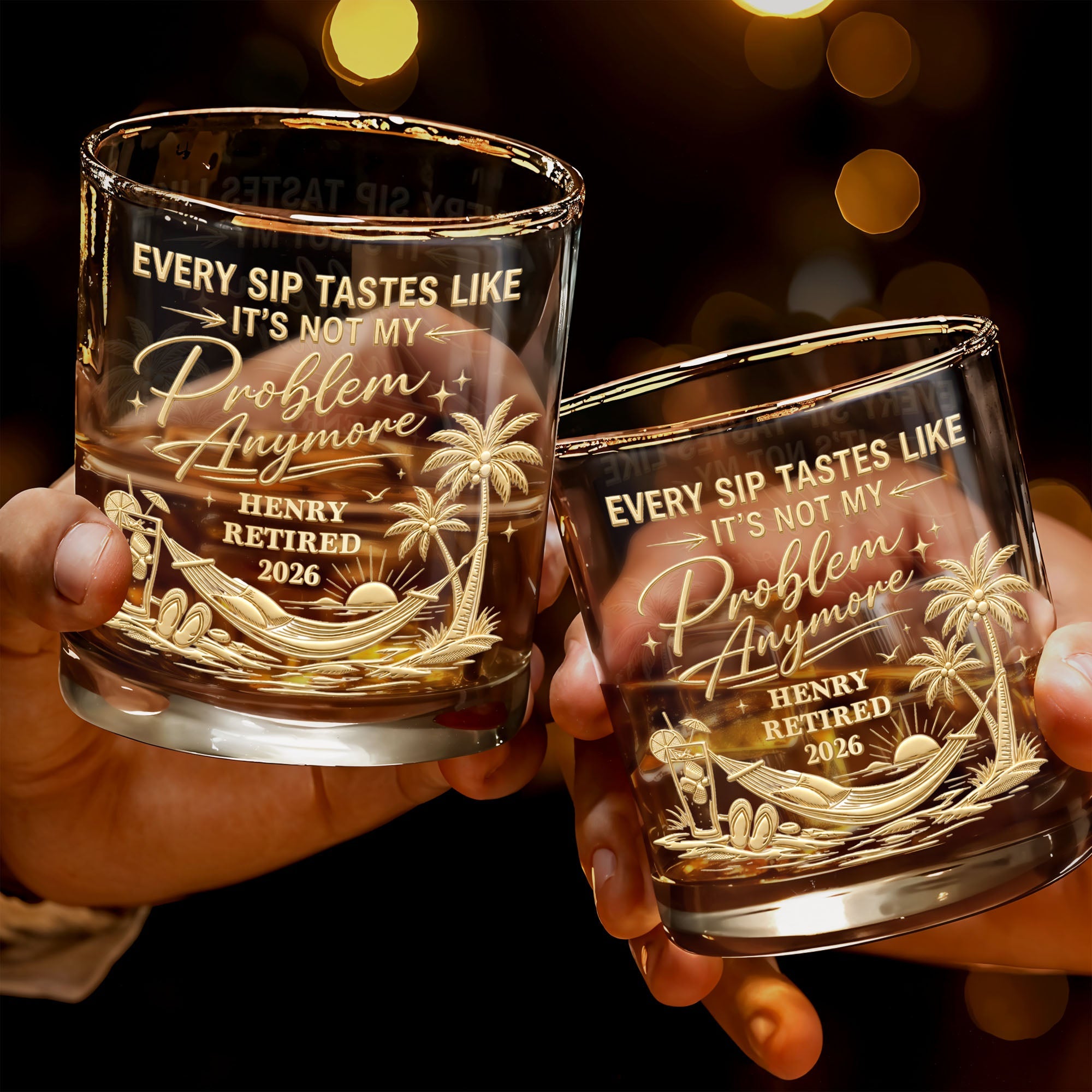 Personalized Custom Whiskey Glass Gift for Retirement | Palm Tree Whiskey Glass GradoCreations