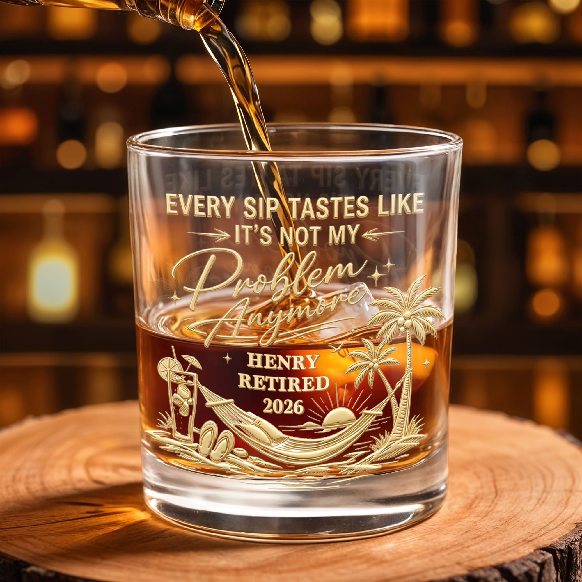 Personalized Custom Whiskey Glass Gift for Retirement | Palm Tree Whiskey Glass GradoCreations