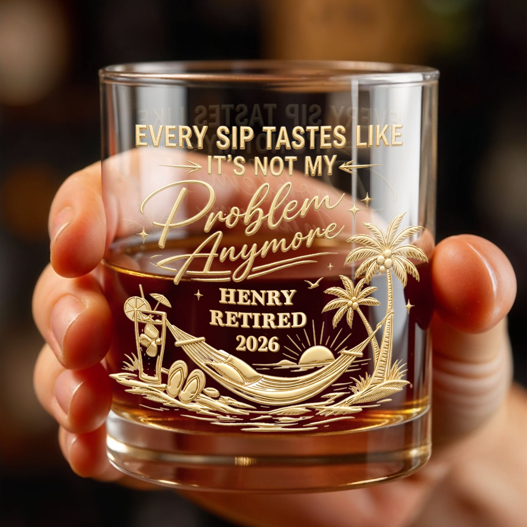 Personalized Custom Whiskey Glass Gift for Retirement | Palm Tree Whiskey Glass GradoCreations